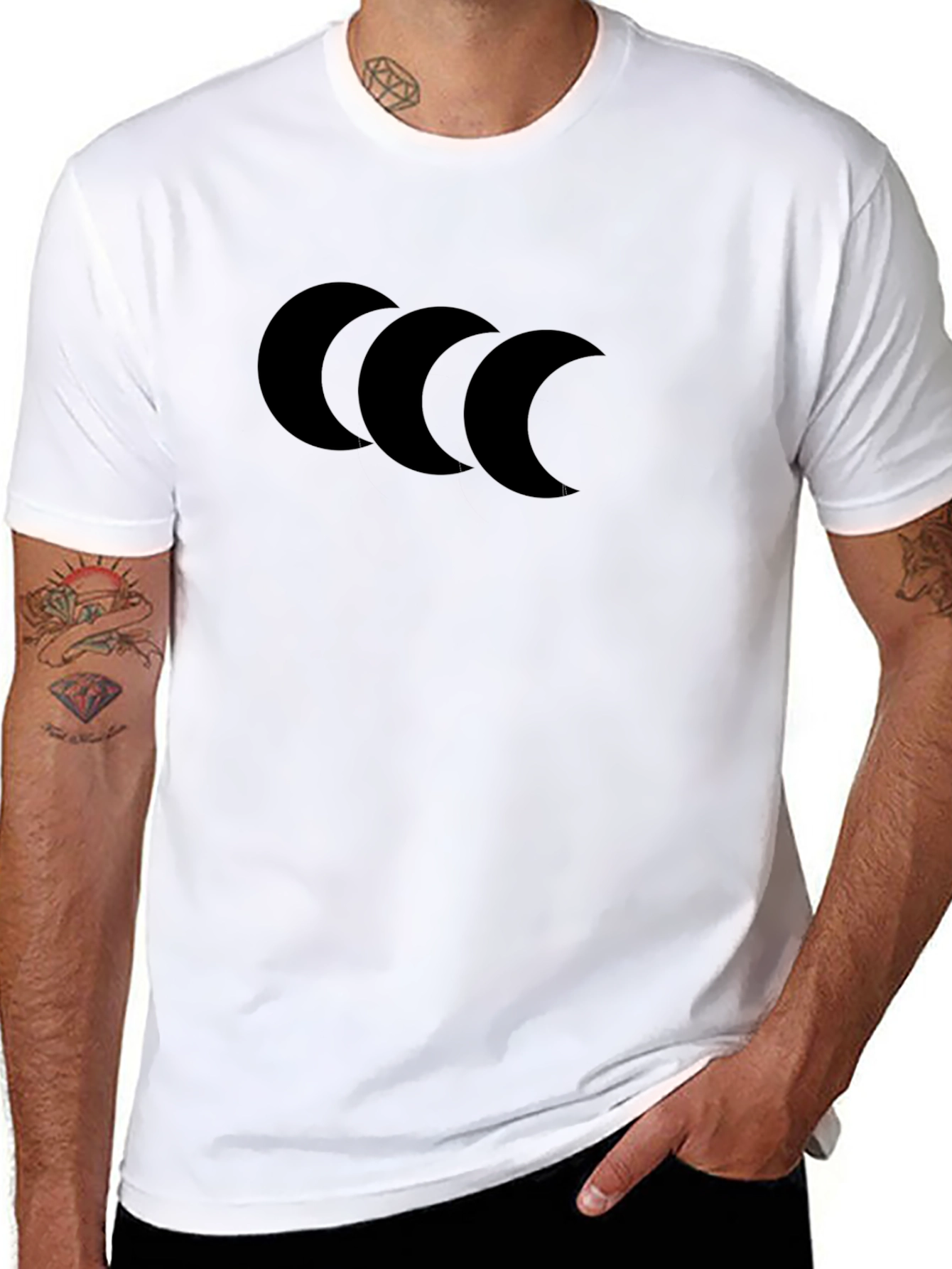 Black Men's Black T-Shirt with Crescent Moon Design view 8