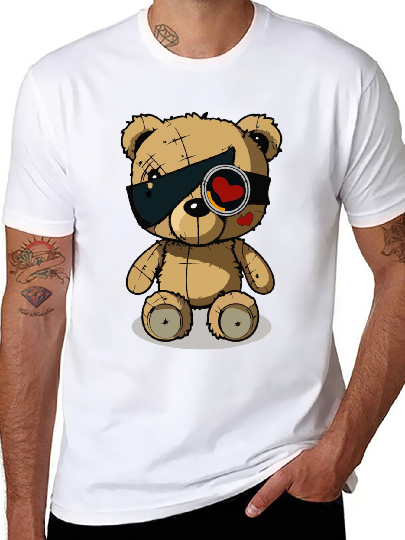 Black Trendy Black T-Shirt with Graphic Teddy Bear Design view 8