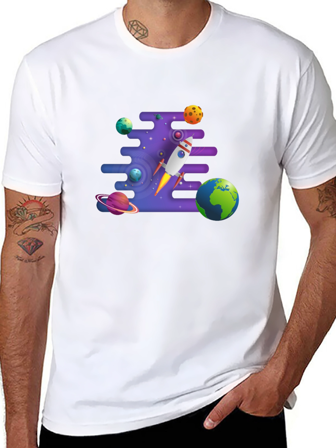 Black Space Rocket & Planets Graphic T-Shirt view 8