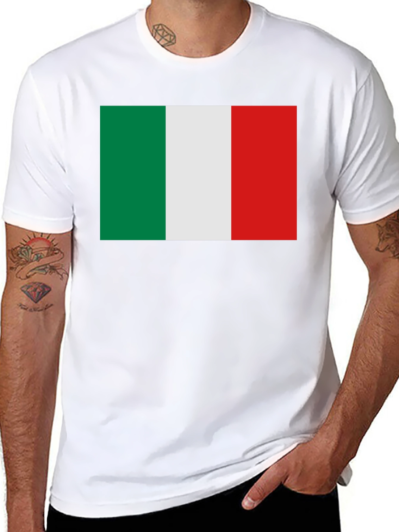 Black Italian Flag Graphic Tee - Black Crew Neck T-Shirt view 8