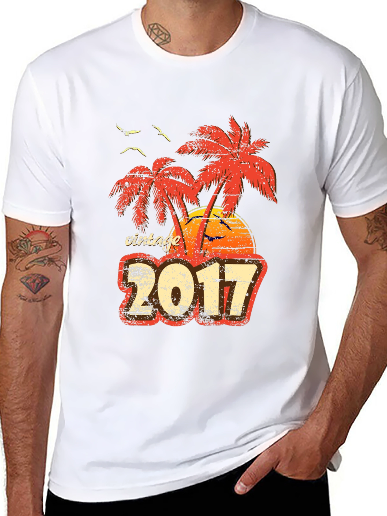 Black Vintage 2017 Palm Tree Sunset T-Shirt view 8