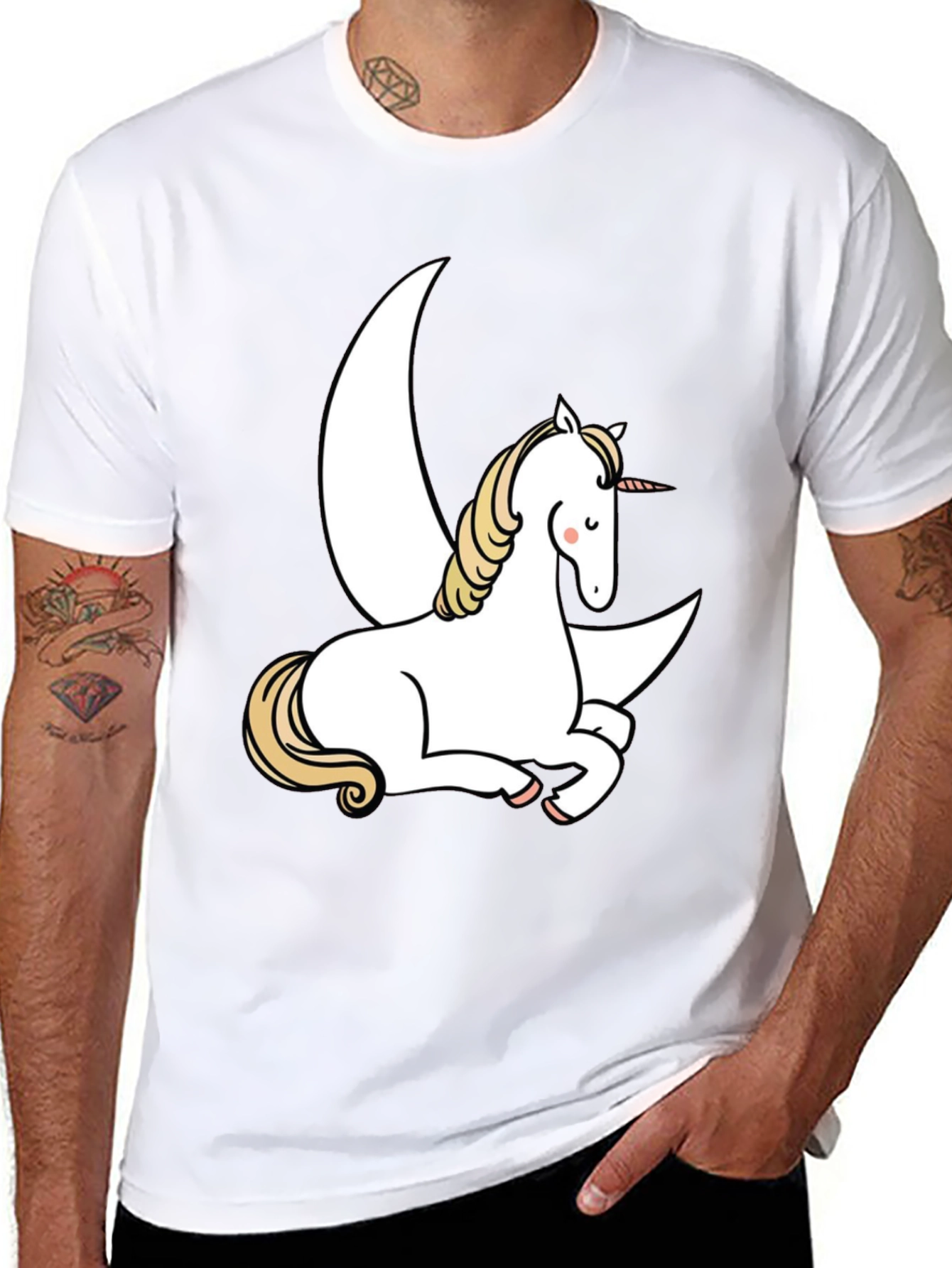 Black Unicorn Moon Graphic Tee - Black Cotton Blend Shirt view 8