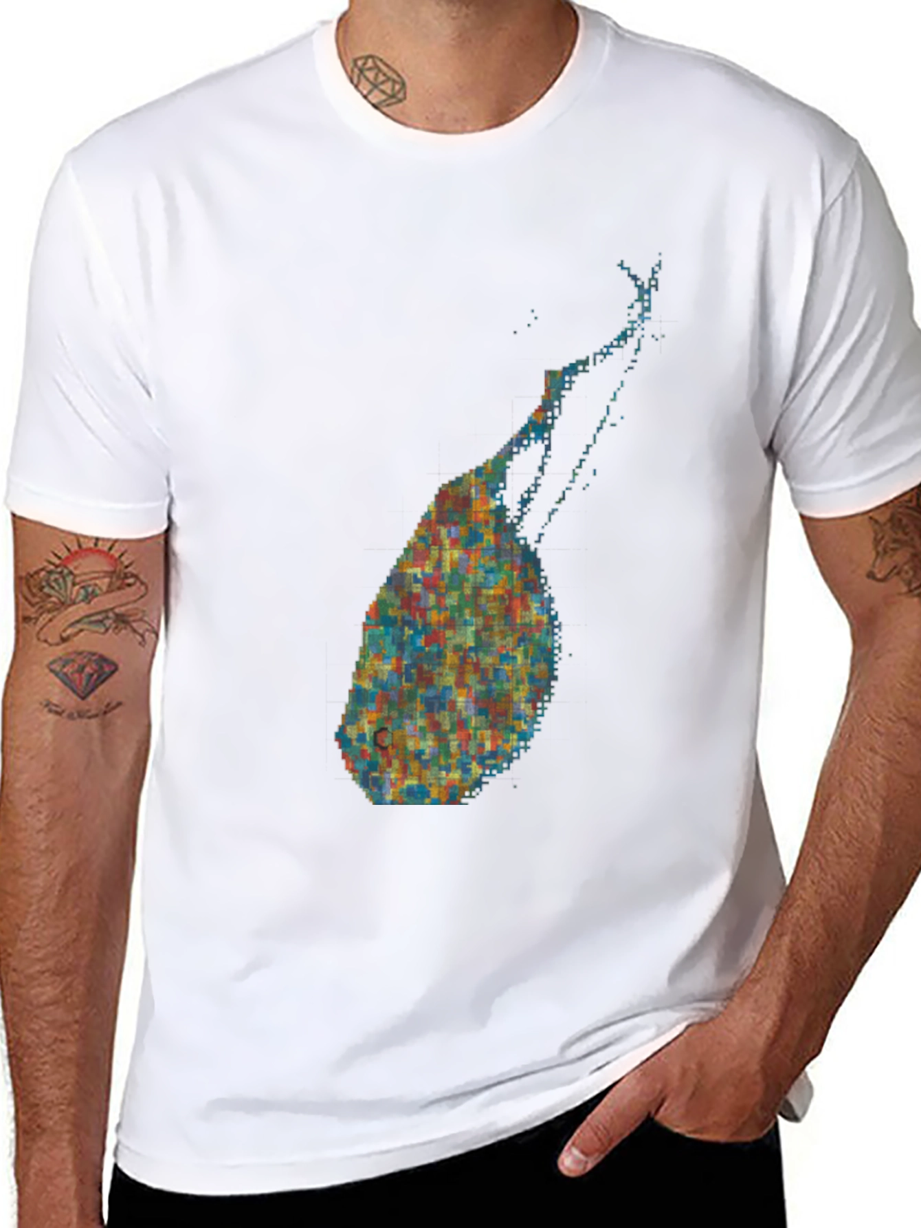 Black Abstract Pixel Art Graphic Black T-Shirt view 8