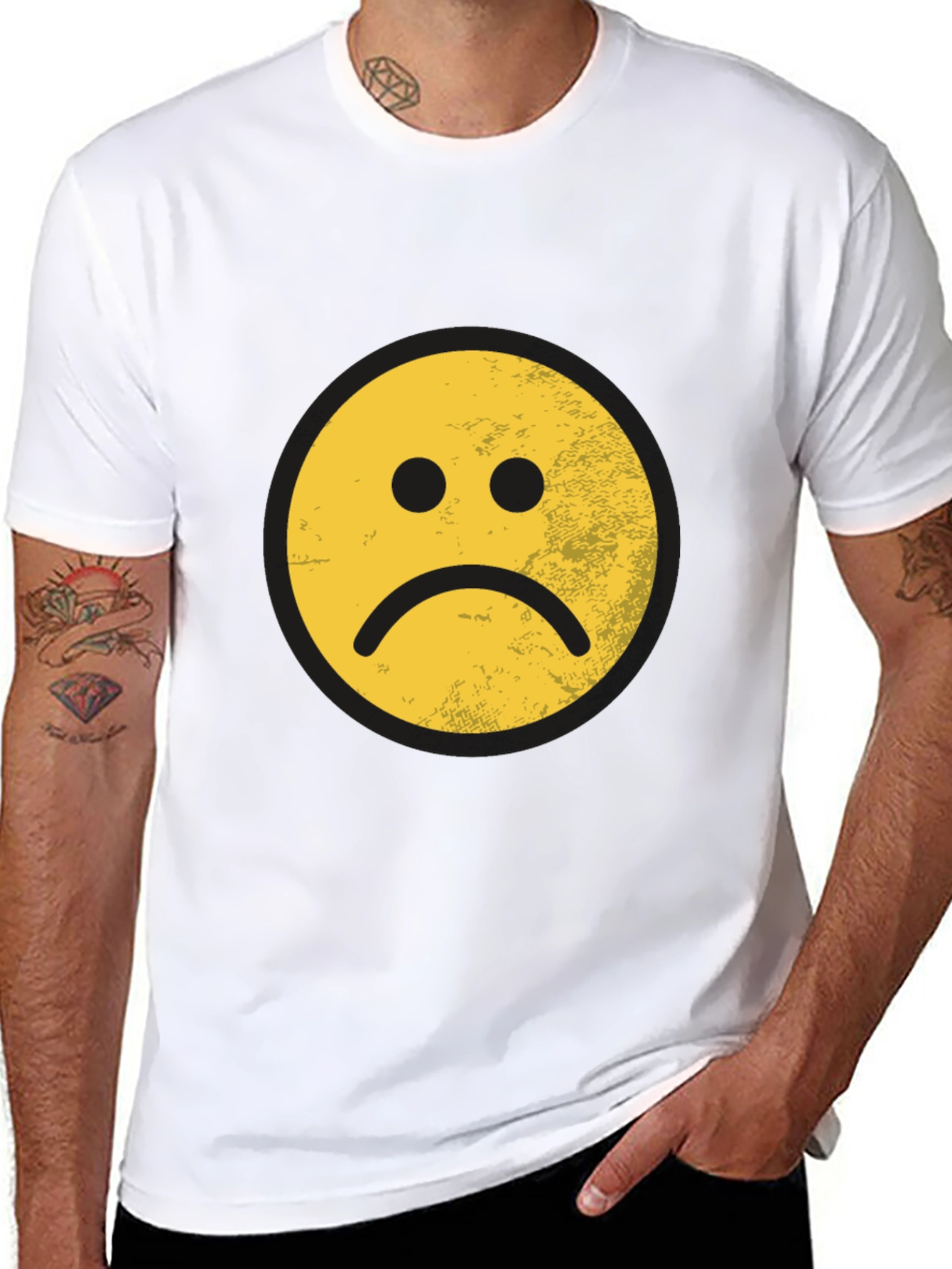 Black Sad Face Graphic Tee - Black Cotton Blend view 8
