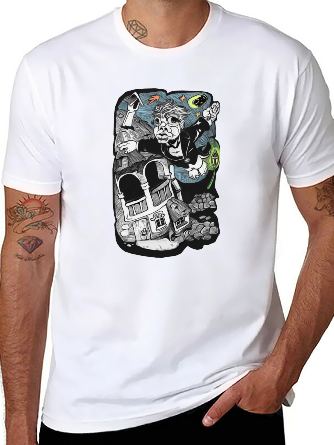 Black Surreal Cartoon T-Shirt - Black Cotton view 8