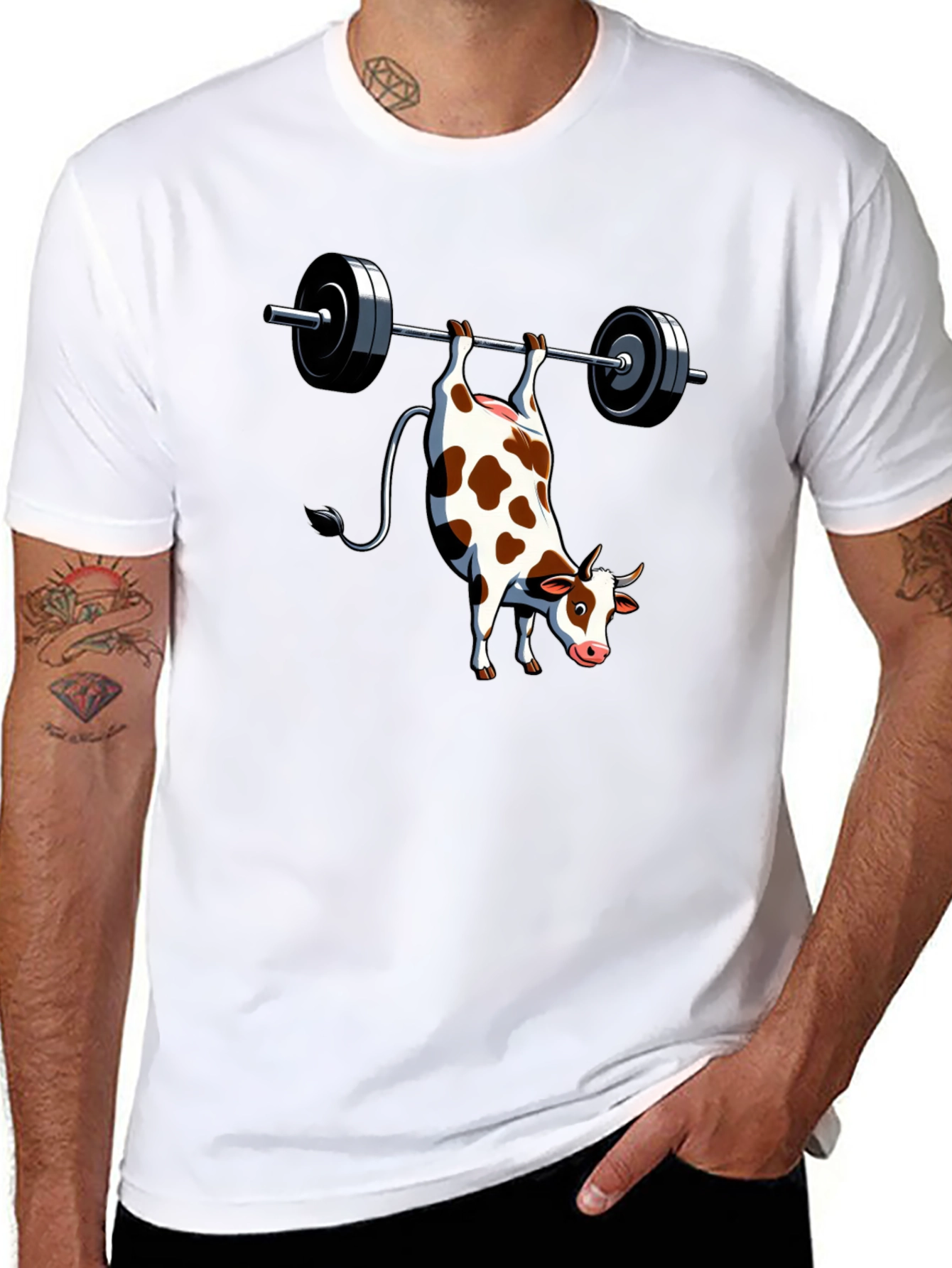 Black Funny Cow Weightlifting Black T-Shirt view 8