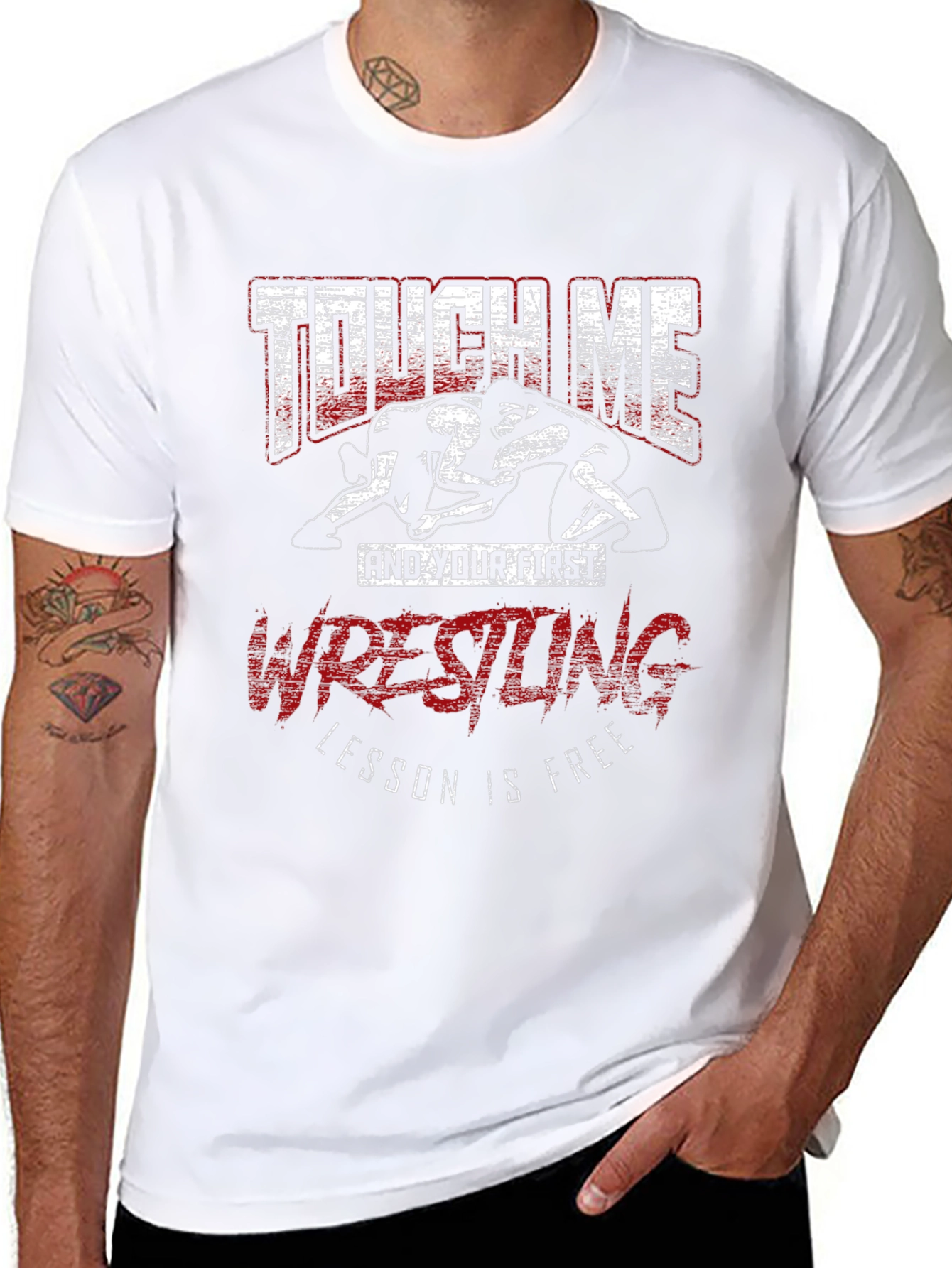 Black Touch Me Wrestling T-Shirt - Funny Graphic Tee view 8