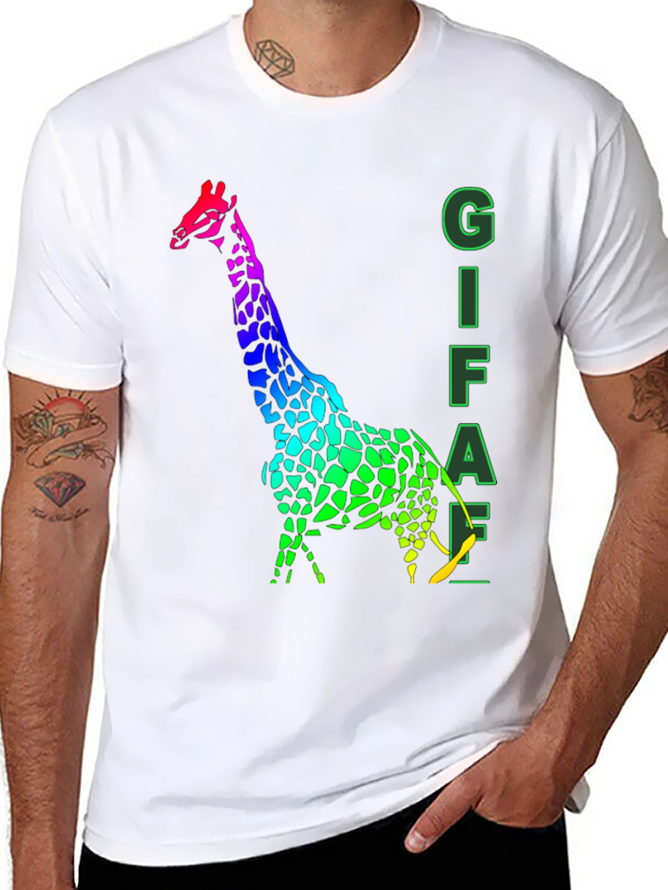 Black Rainbow Giraffe Graphic Tee - Men's Black T-Shirt view 8