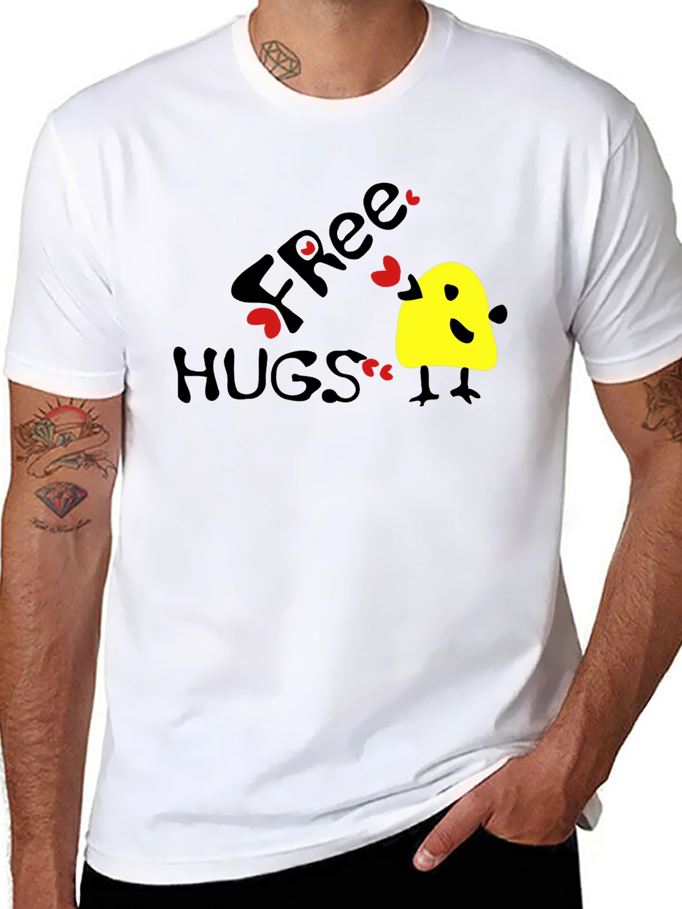 Black Free Hugs Graphic Tee - Black Cotton T-Shirt view 8