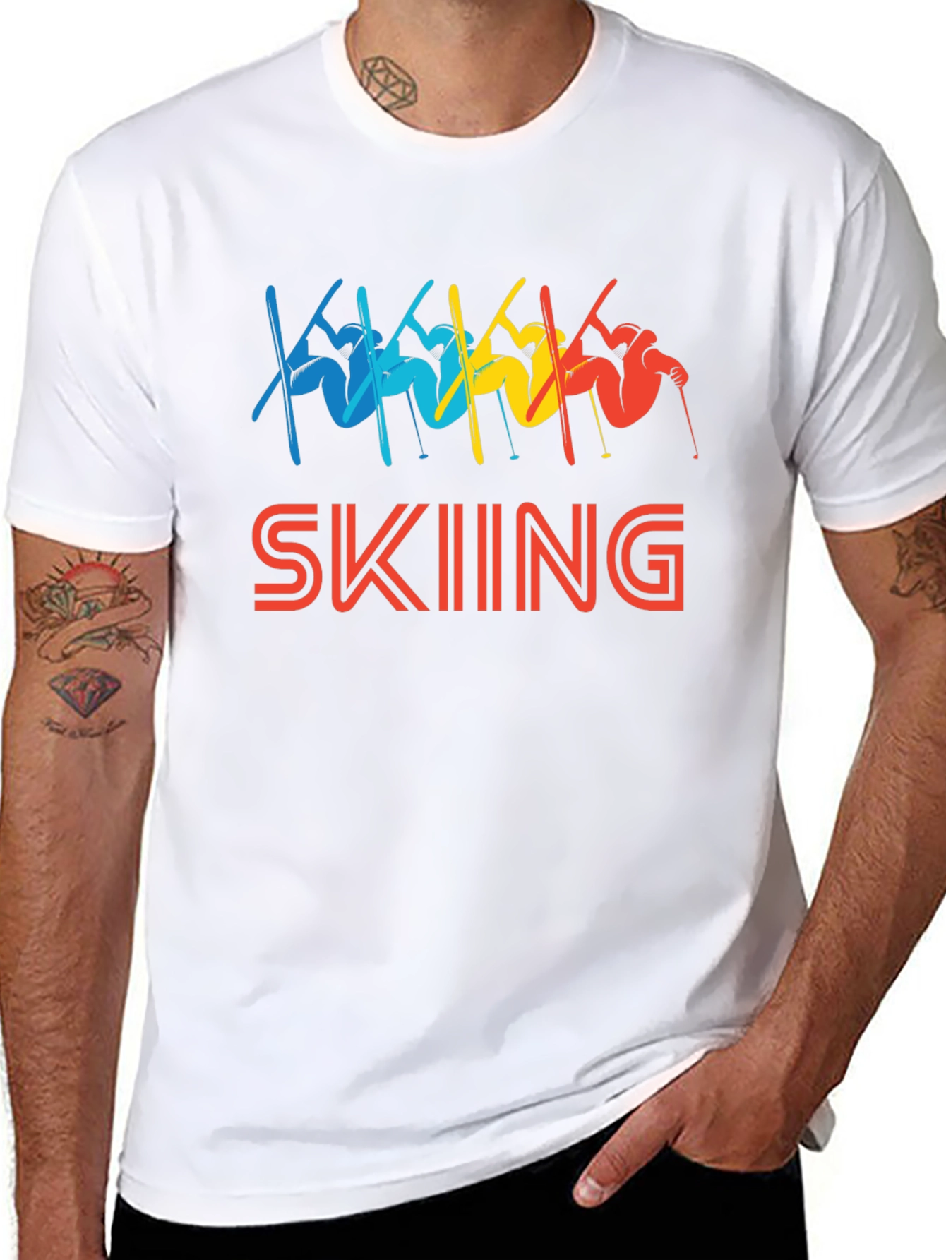 Black Retro Skiing T-Shirt - Colorful Winter Sport Tee view 8