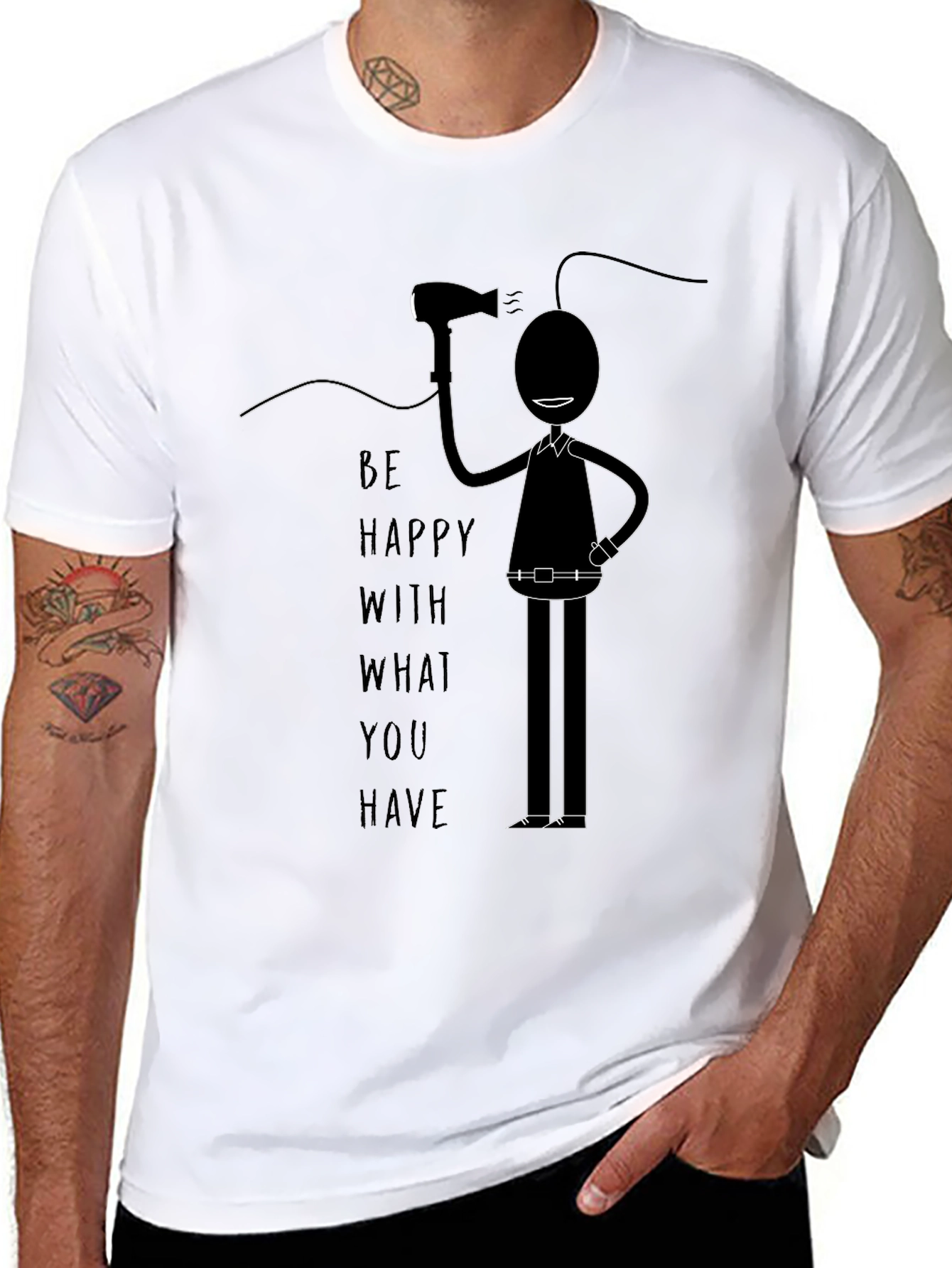 Black Be Happy T-Shirt - Novelty Graphic Tee view 8