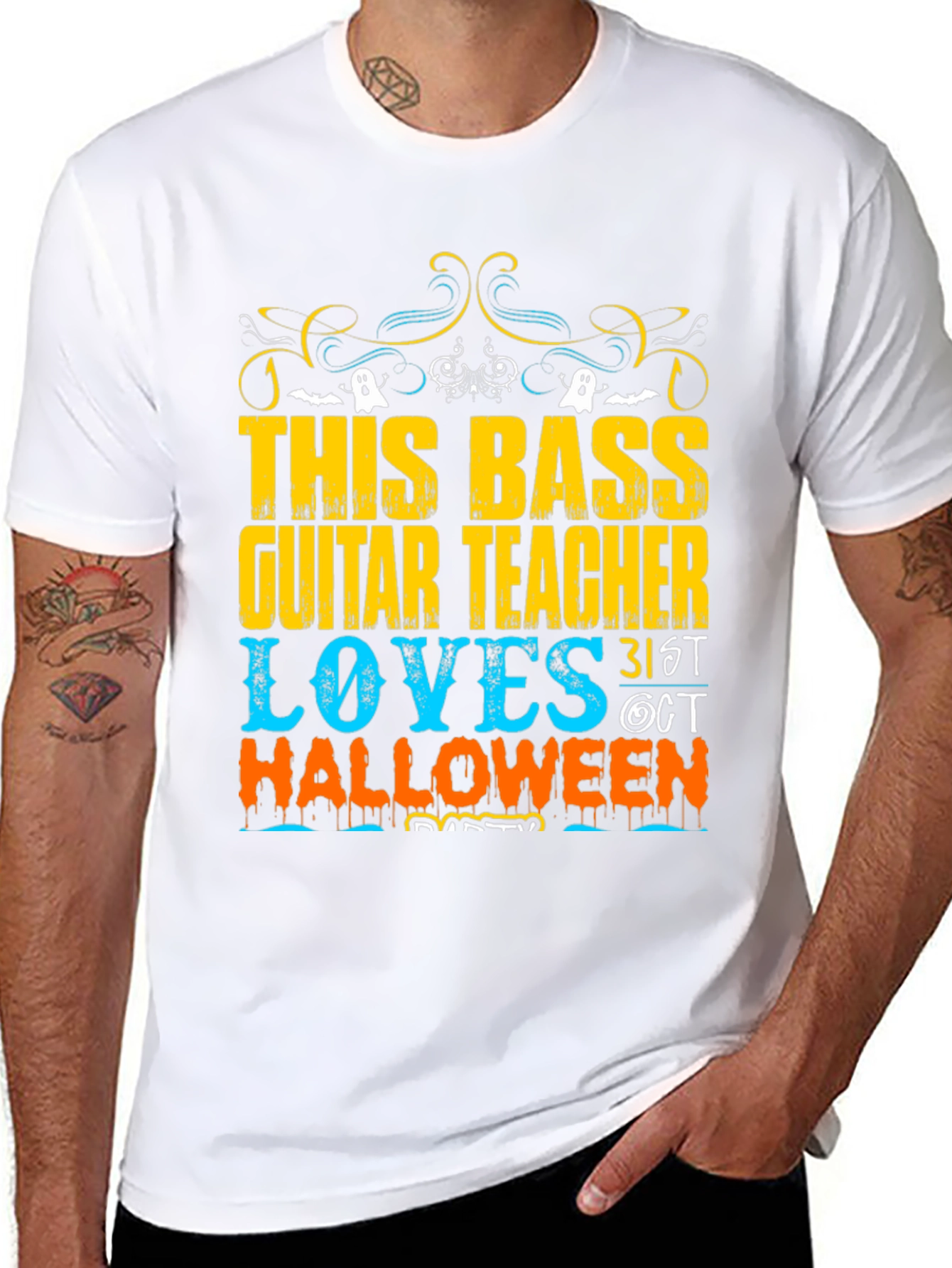 Black Bass Guitar Teacher Halloween T-Shirt view 8