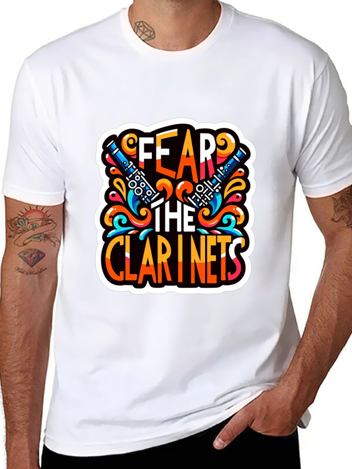 Black Fear the Clarinets Graphic T-Shirt - Music Lover Tee view 8