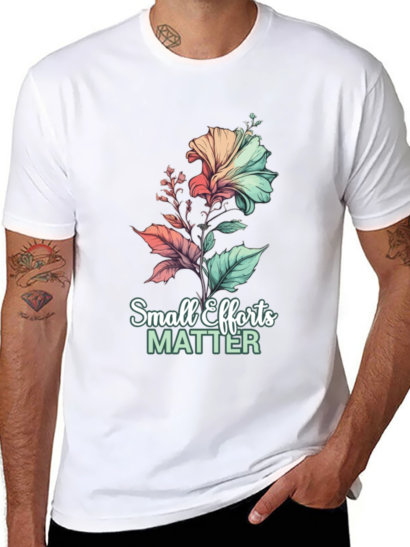 Black Small Efforts Matter Floral Graphic Black T-Shirt view 8