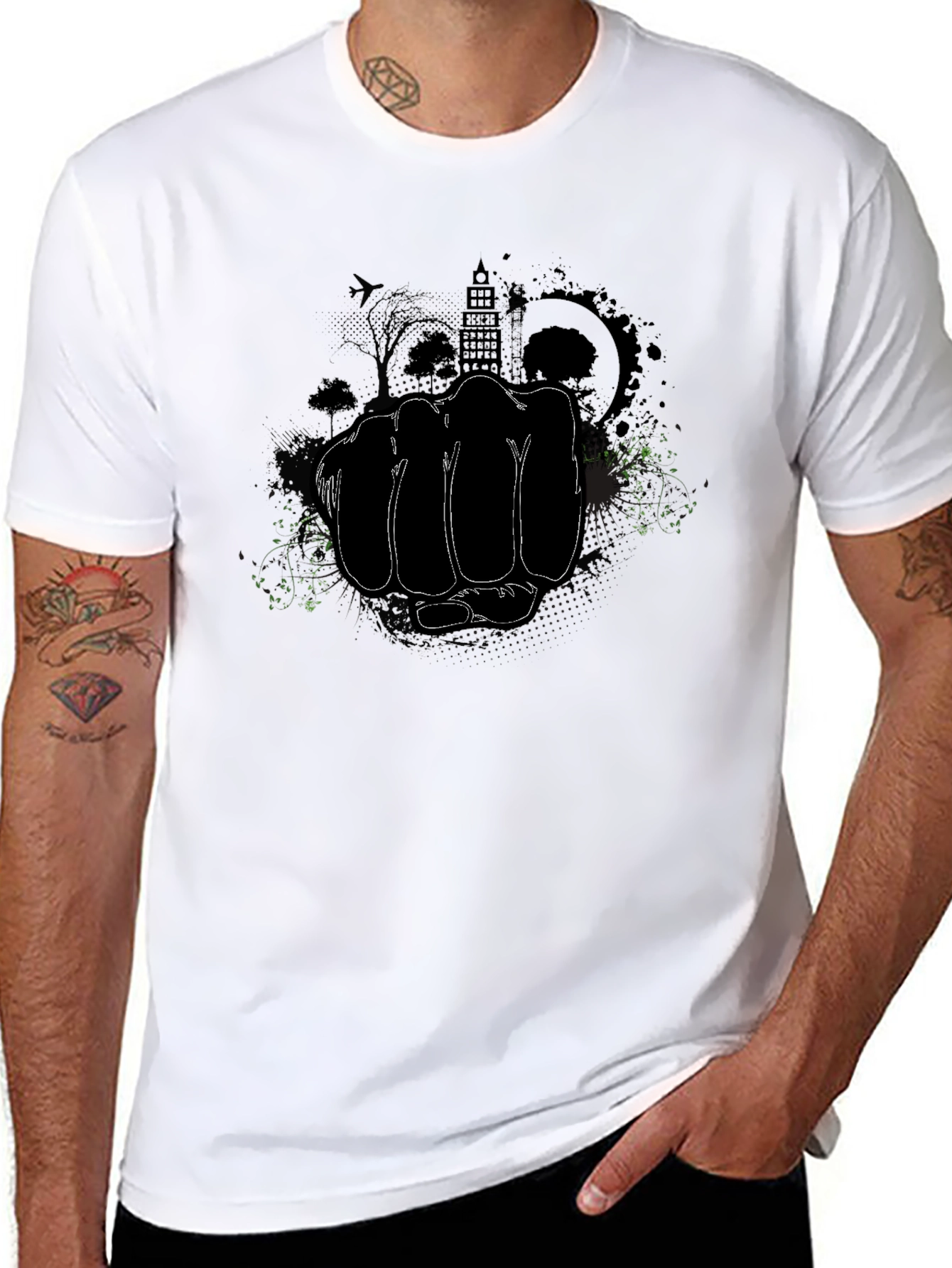 Black Urban Fist Graphic Tee - Black Cotton T-Shirt view 8