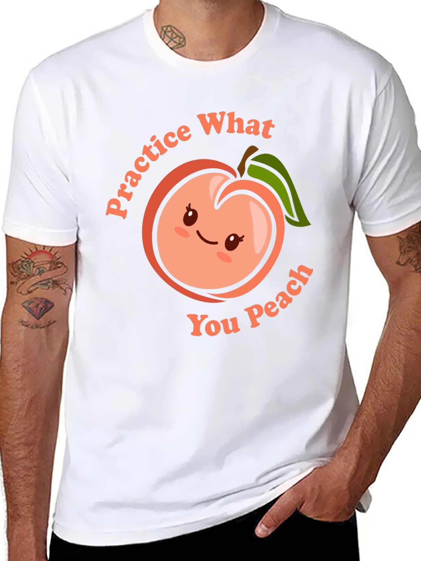 Black Practice What You Peach Funny T-Shirt view 8