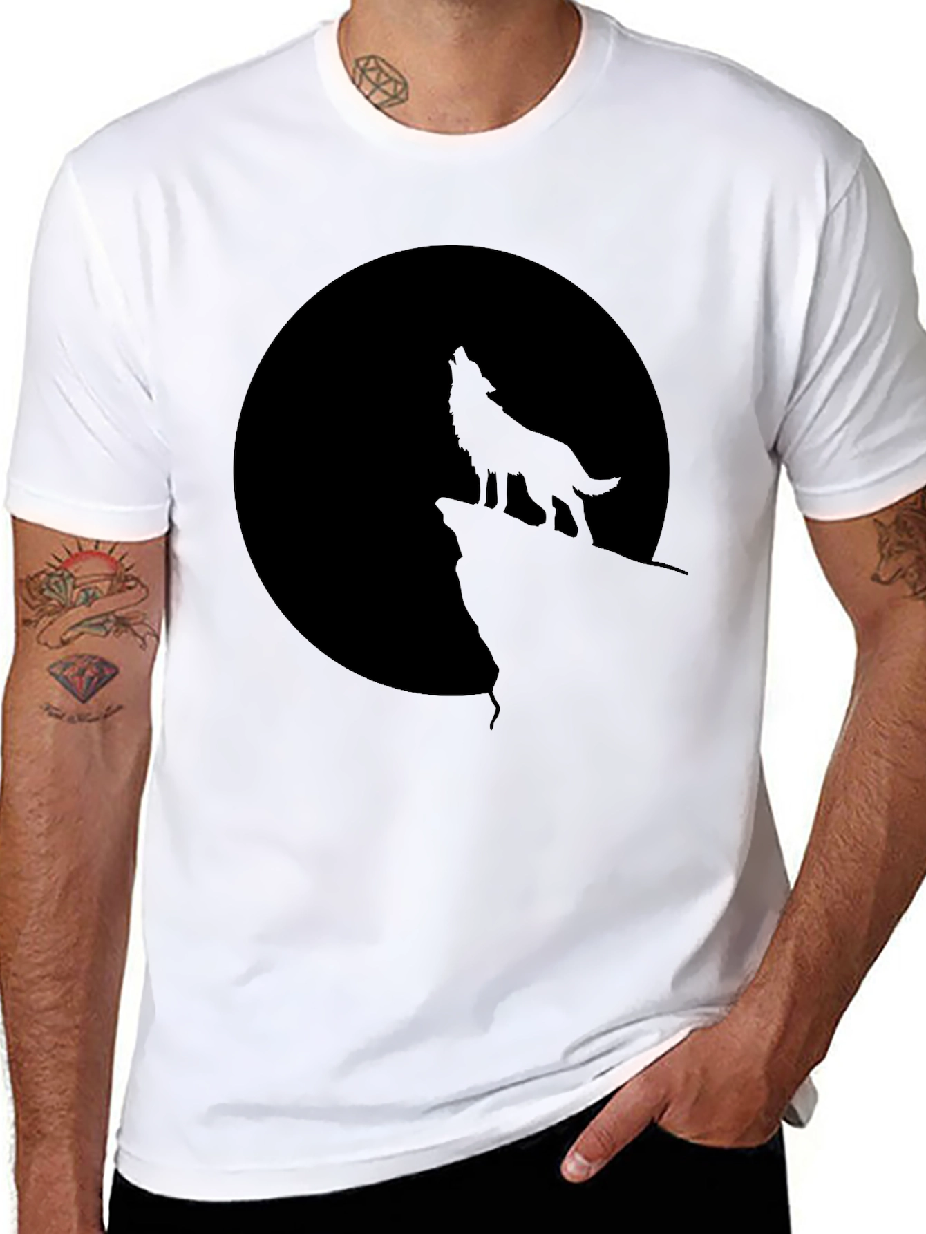 Black Wolf Moon Graphic Tee - Black Cotton Blend view 8