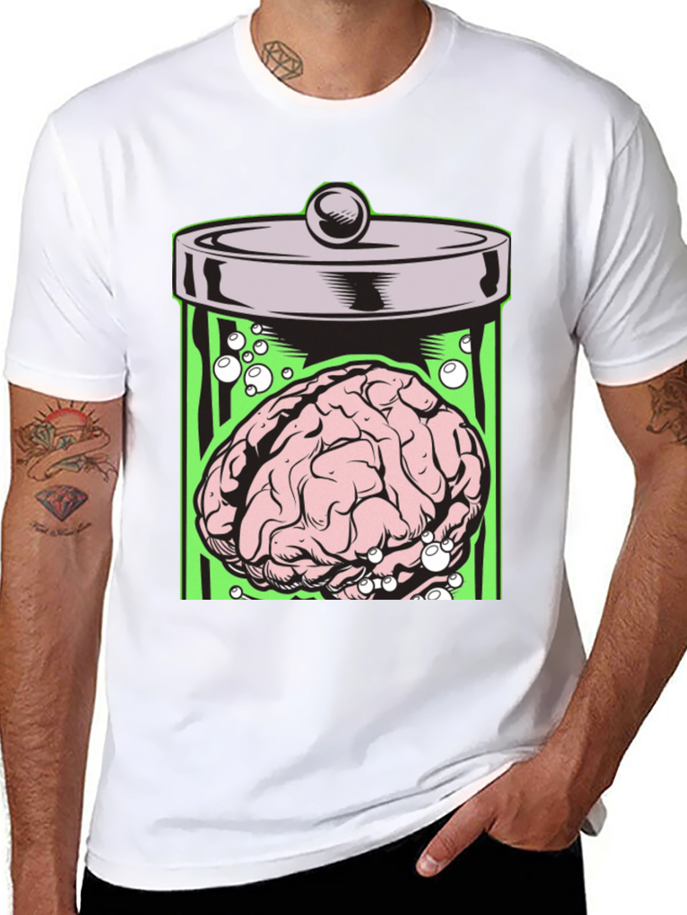 Black Brain in Jar Graphic Tee - Men's Black T-Shirt view 8