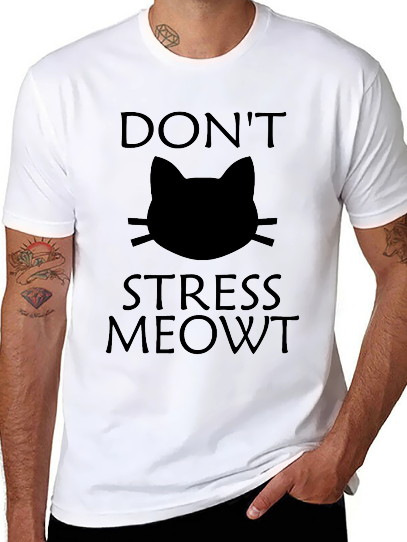 Black Don't Stress Meowt Black Cat Graphic T-Shirt view 8