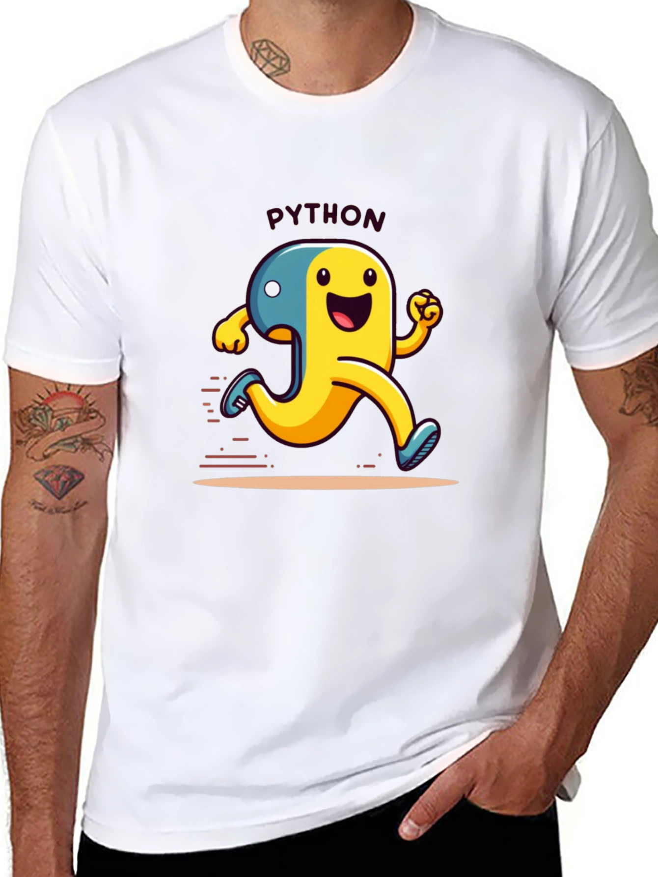 Black Python Programmer Cartoon Black T-Shirt view 8