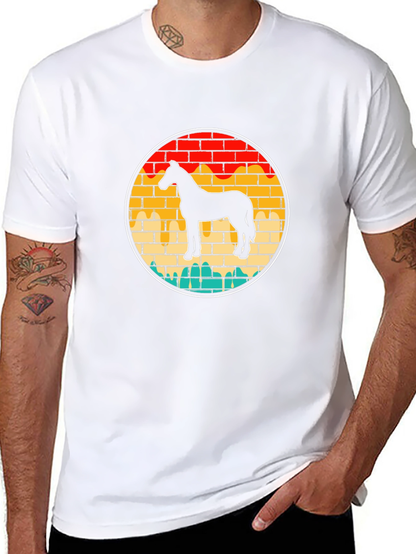 Black Retro Horse Brick Wall Graphic Tee view 8