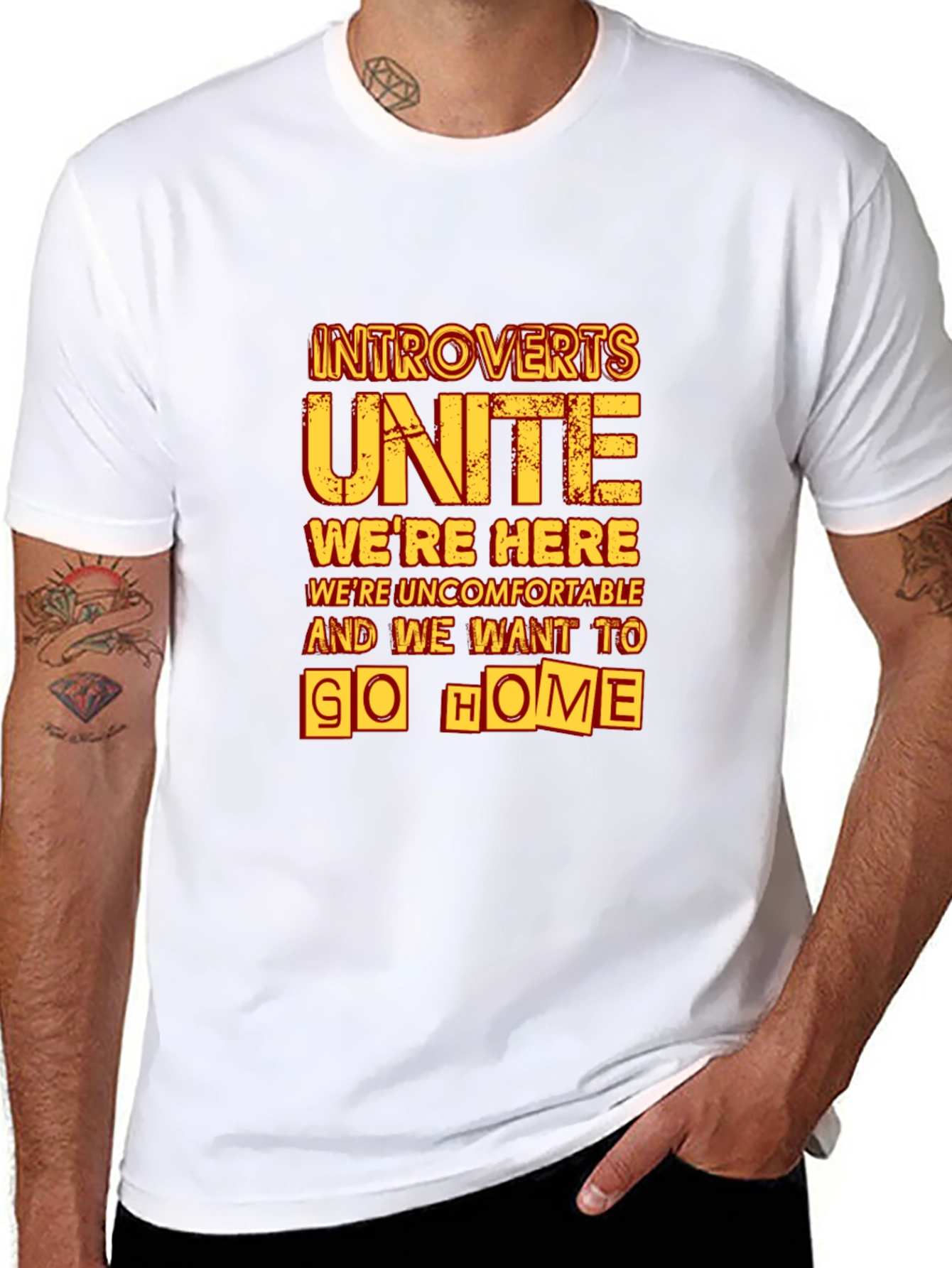 Black Introverts Unite Graphic Tee - Black Cotton T-Shirt view 8