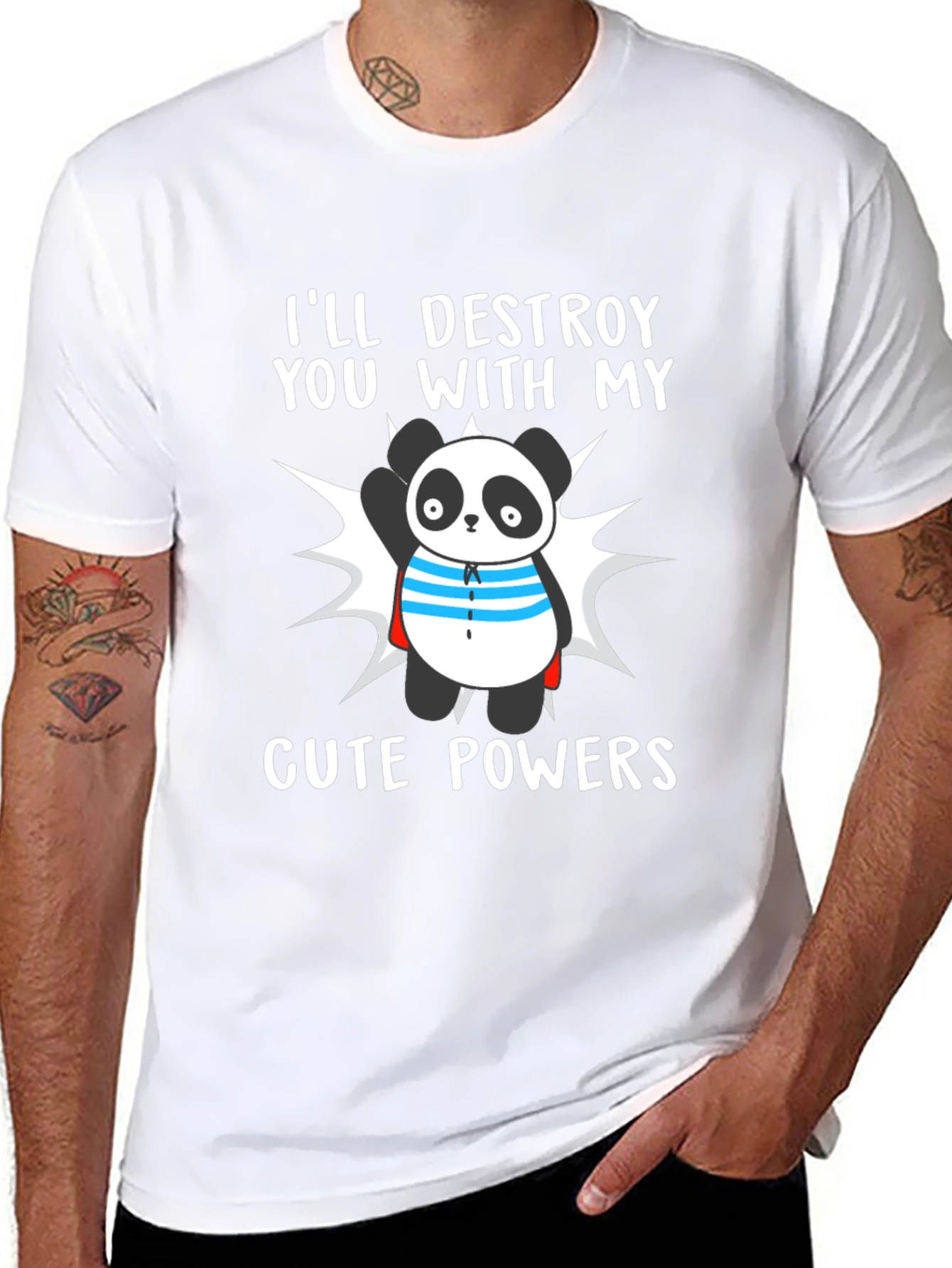 Black Cute Panda Powers T-Shirt - Funny Cartoon Tee view 8
