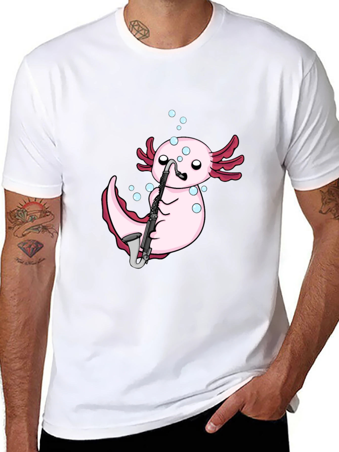 Black Axolotl Saxophone Black T-Shirt view 8