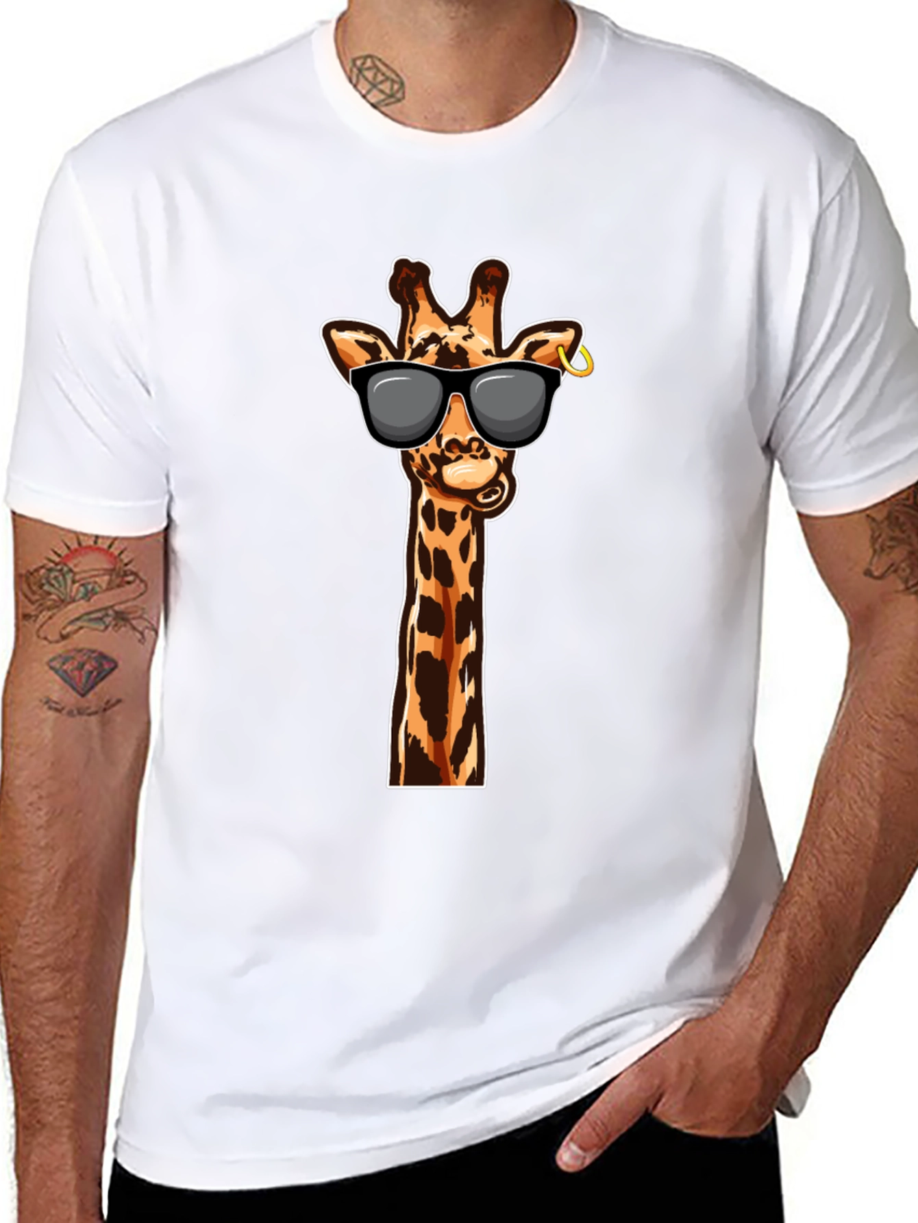 Black Cool Giraffe Graphic Tee - Stylish Black T-Shirt view 8