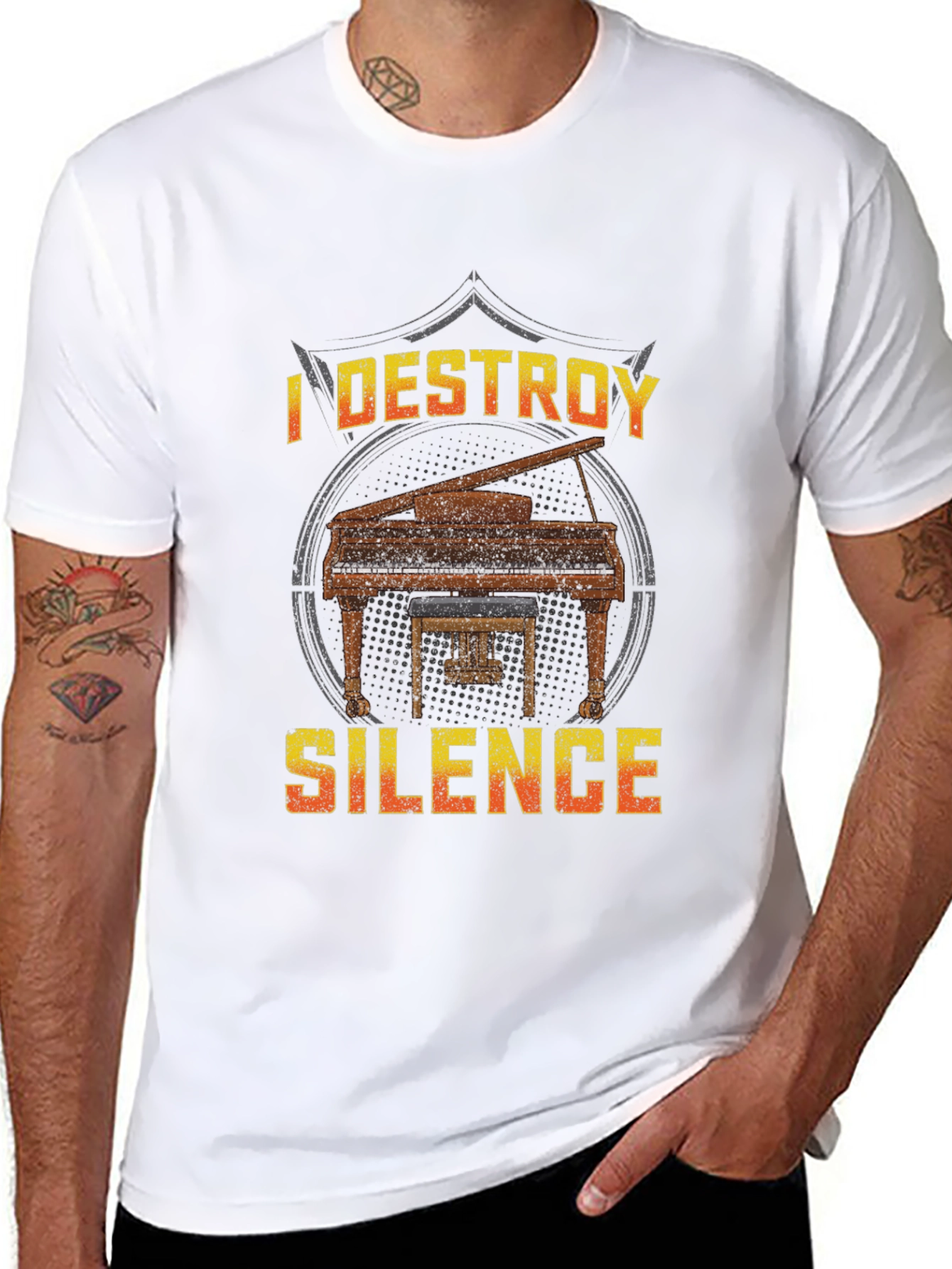 Black I Destroy Silence Piano T-Shirt view 8