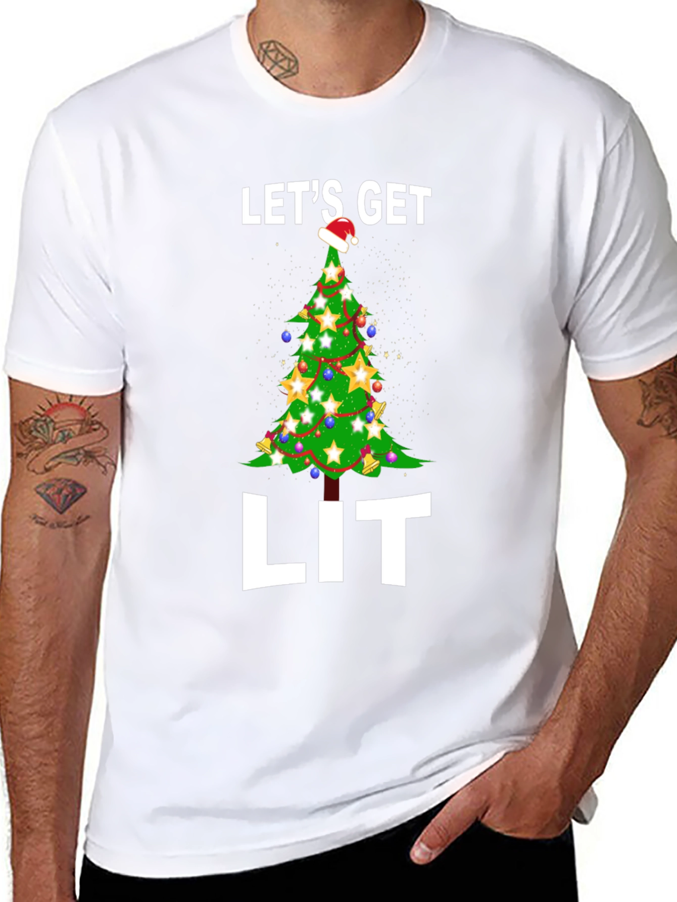 Black Let's Get Lit Christmas Tree Graphic Tee view 8