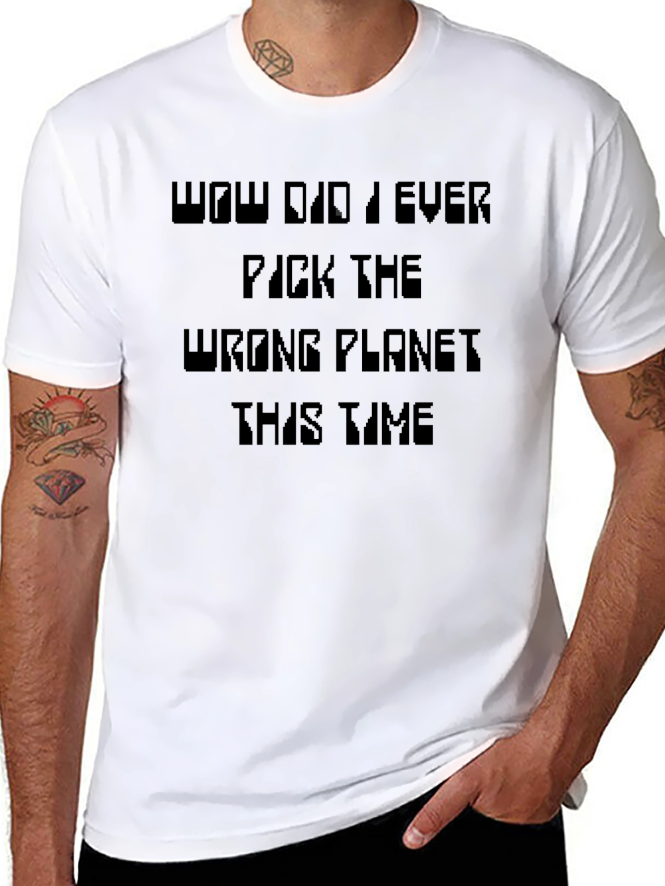 Black Funny Wrong Planet T-Shirt view 8