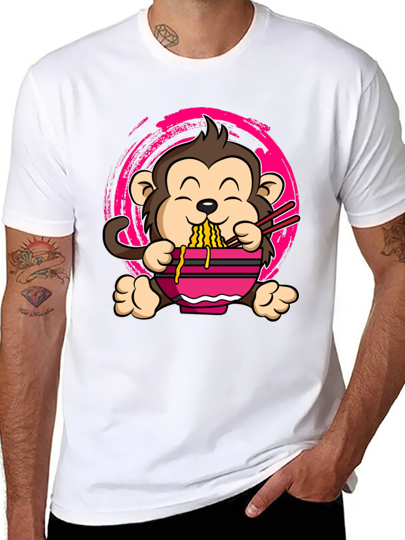 Black Monkey Ramen Graphic Tee - Cute Cartoon T-Shirt view 8