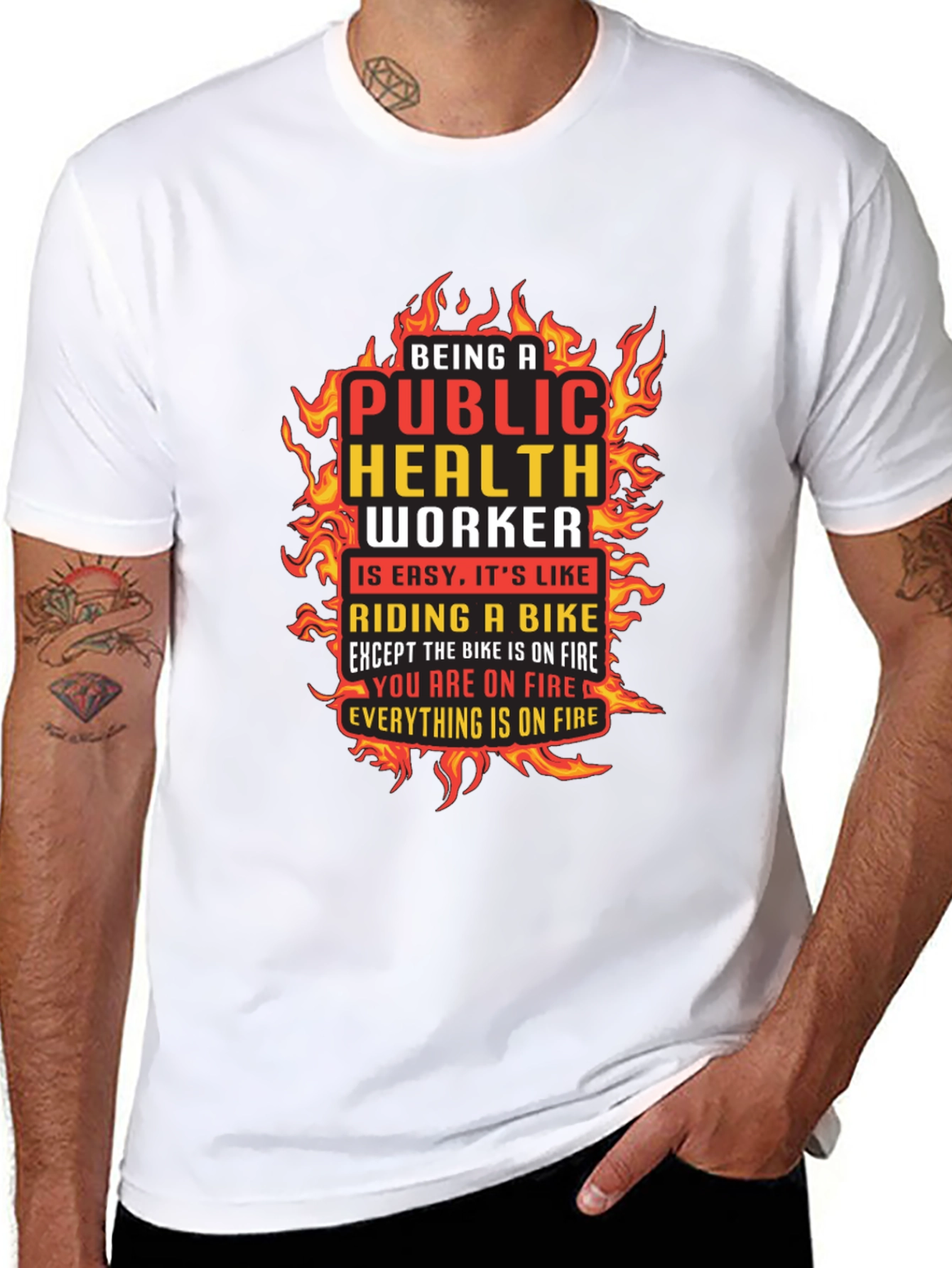 Black Public Health Worker On Fire Graphic T-Shirt view 8