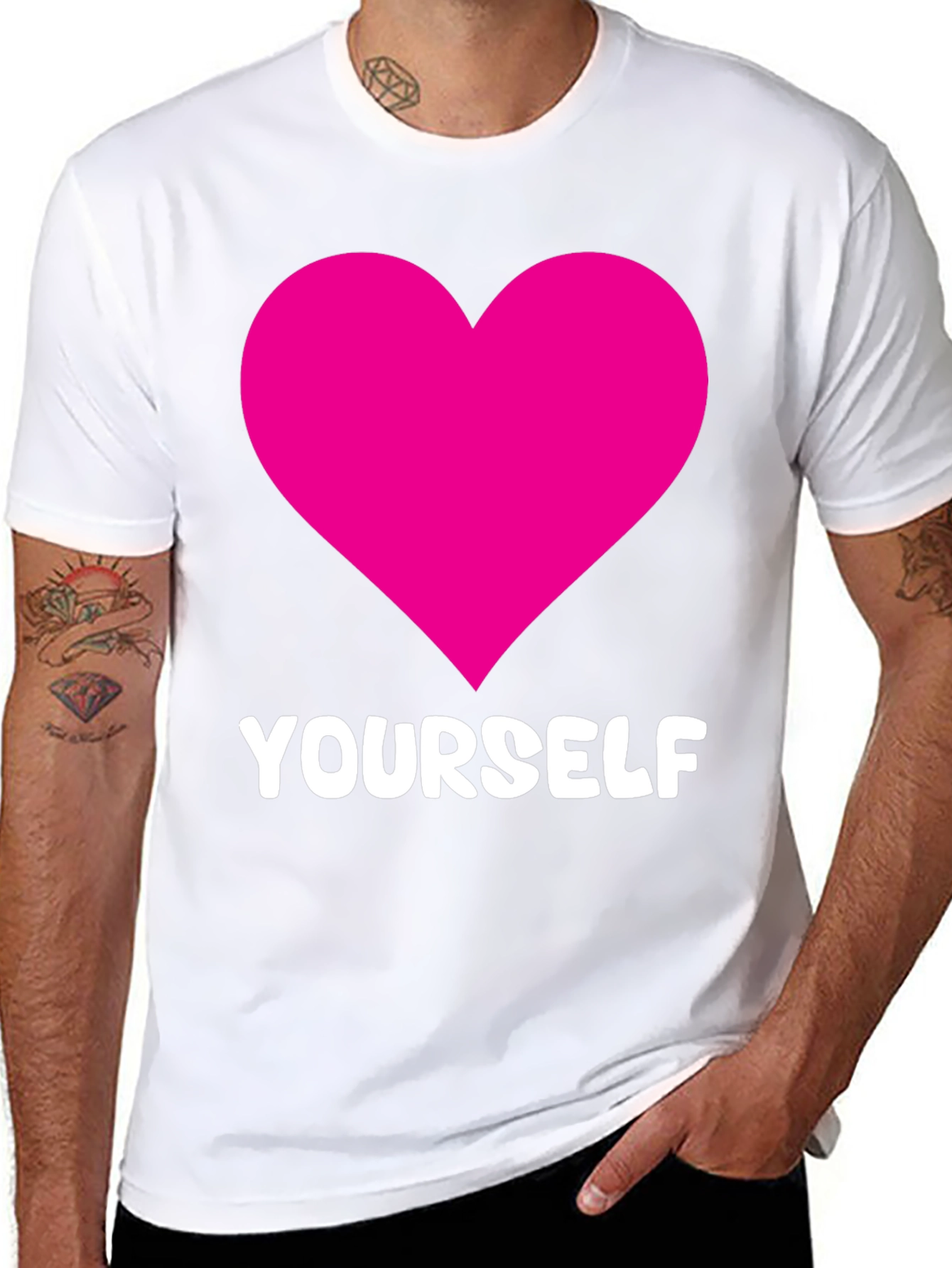 Black Love Yourself T-Shirt - Black with Pink Heart view 8