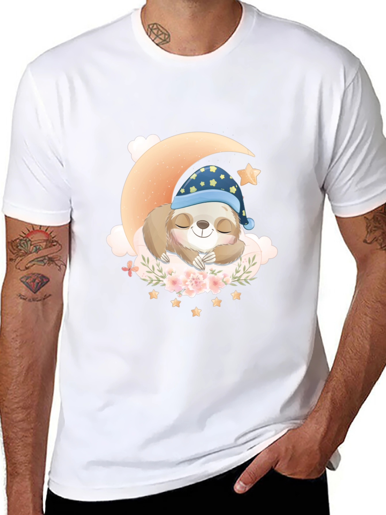 Sloth Sleeping on Moon T-Shirt - Cute Graphic Tee - 8