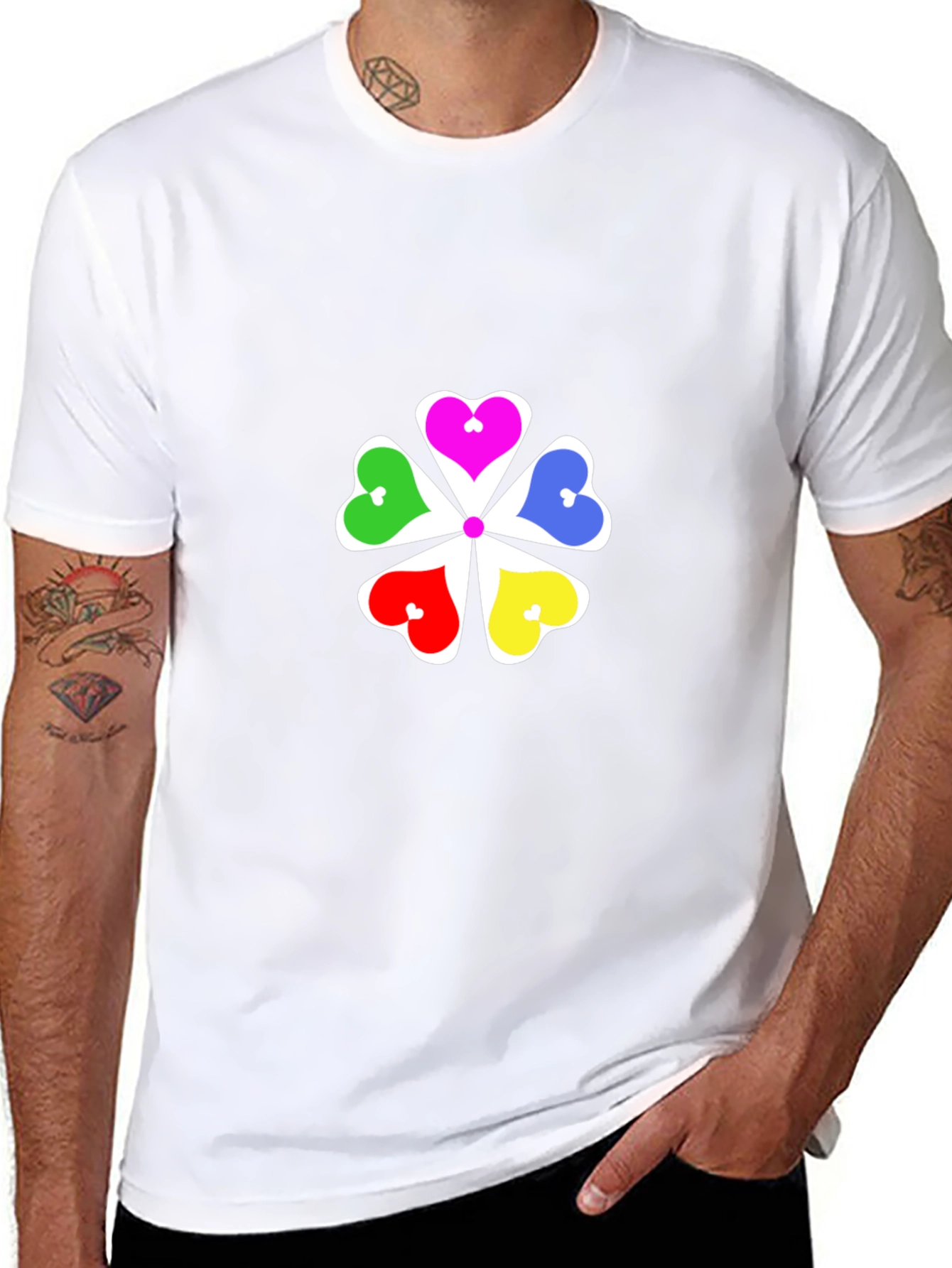 Black Colorful Hearts Flower Graphic T-Shirt - Black view 8