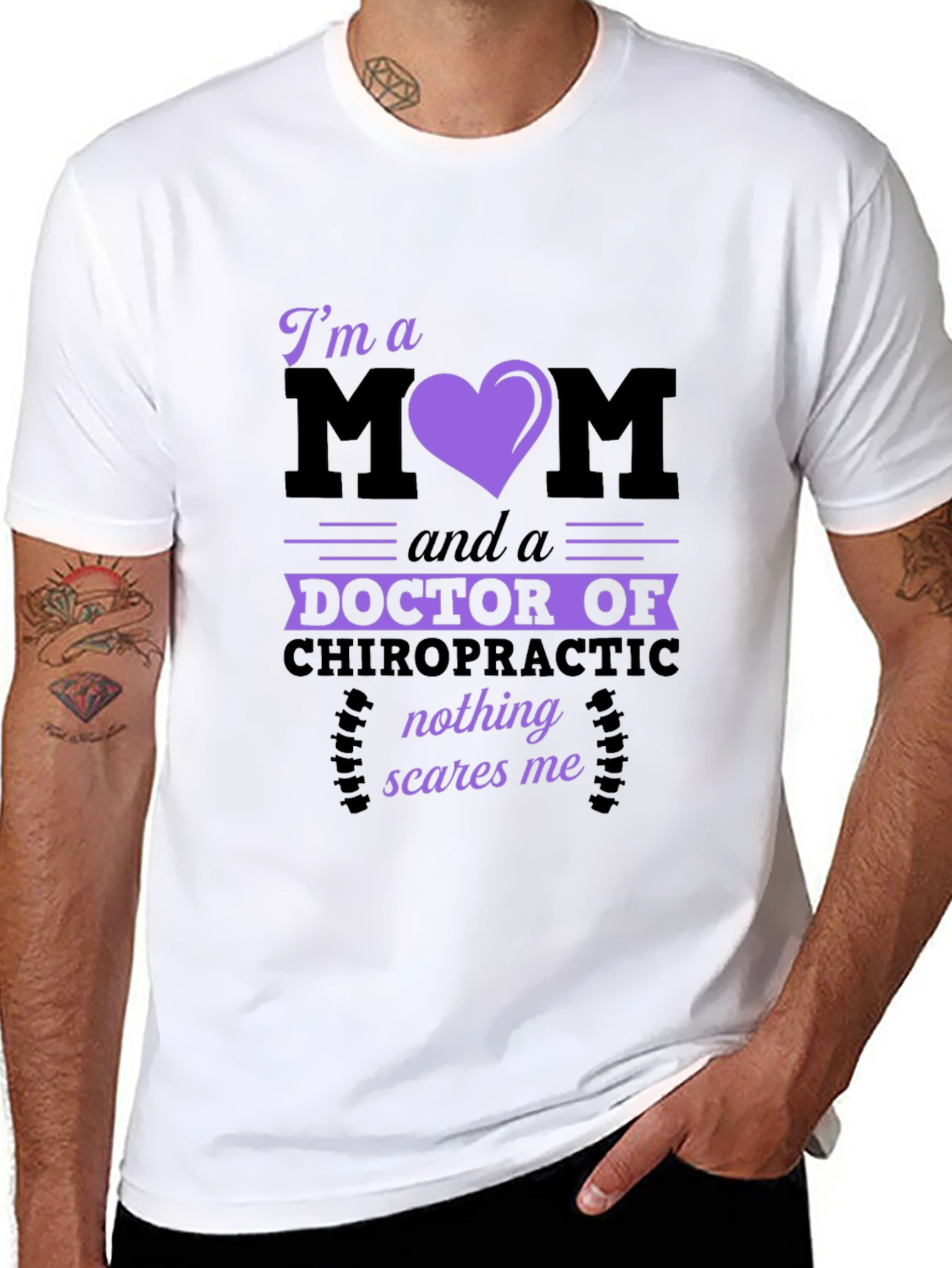 Black Chiropractor Mom T-Shirt - Nothing Scares Me! view 8
