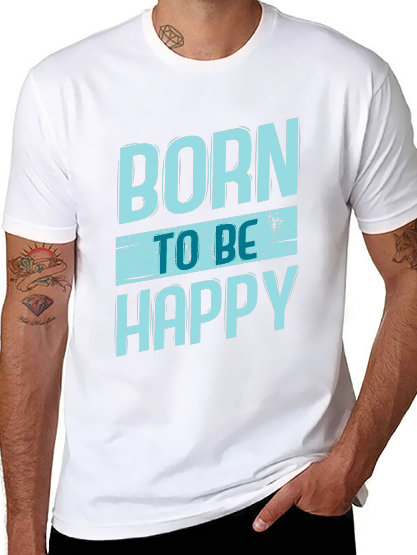 Black Born To Be Happy Graphic Print Black T-Shirt view 8