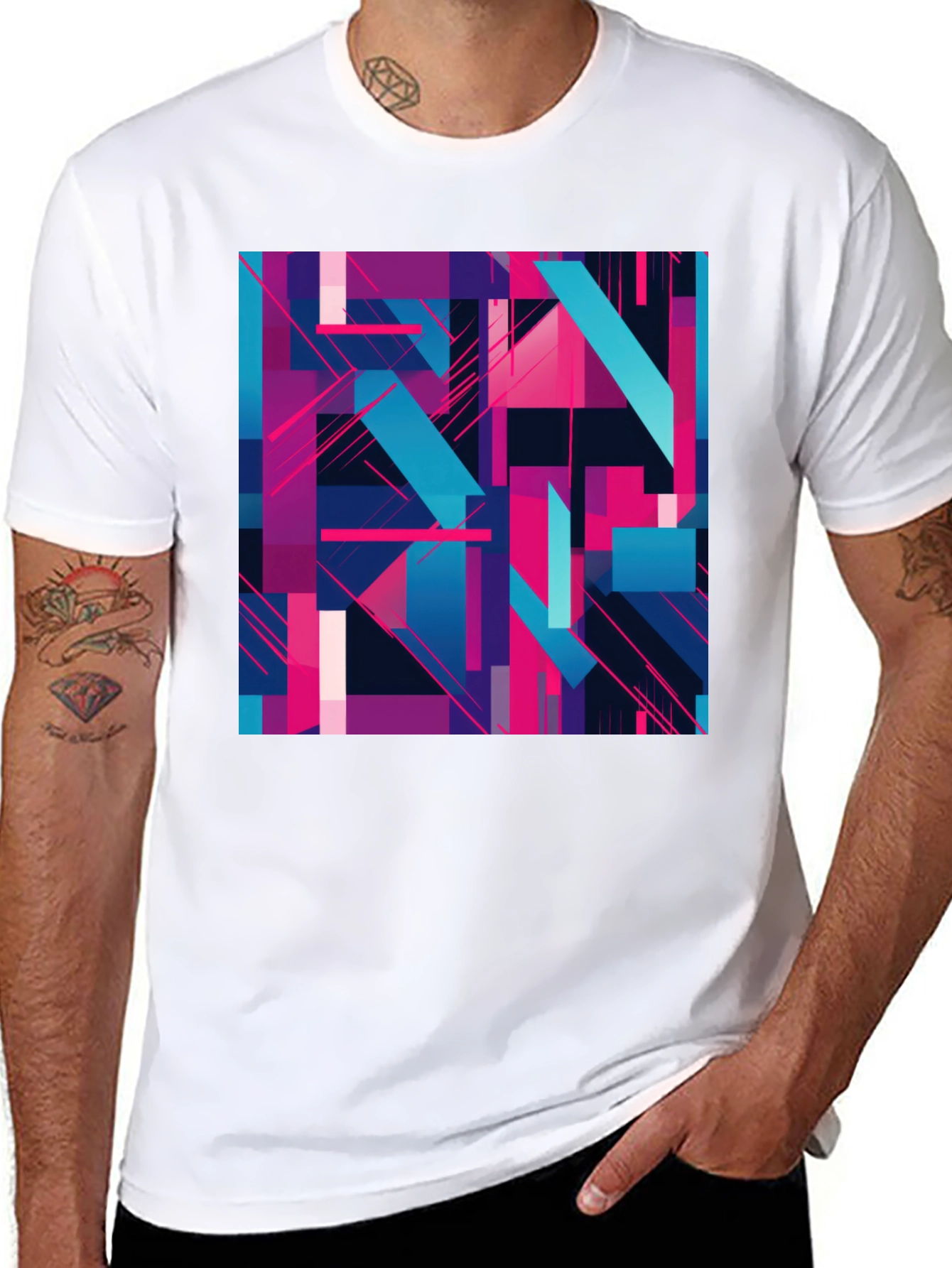 Black Abstract Geometric T-Shirt - Modern Art Tee view 8