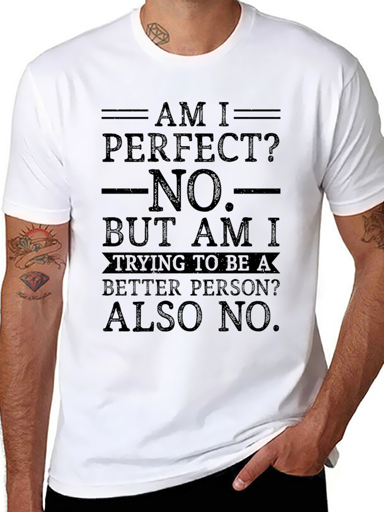 Black Am I Perfect? Funny Graphic Novelty T-Shirt view 8