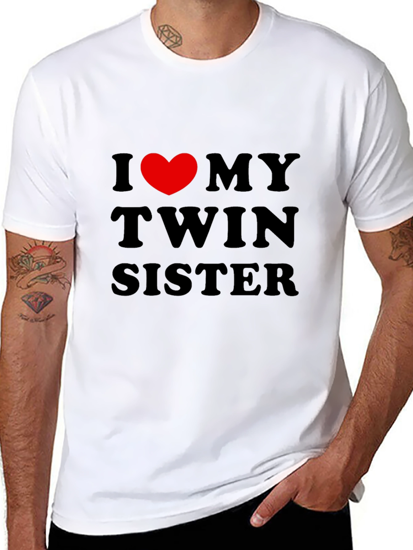 Black I Heart My Twin Sister Black Graphic Tee view 8