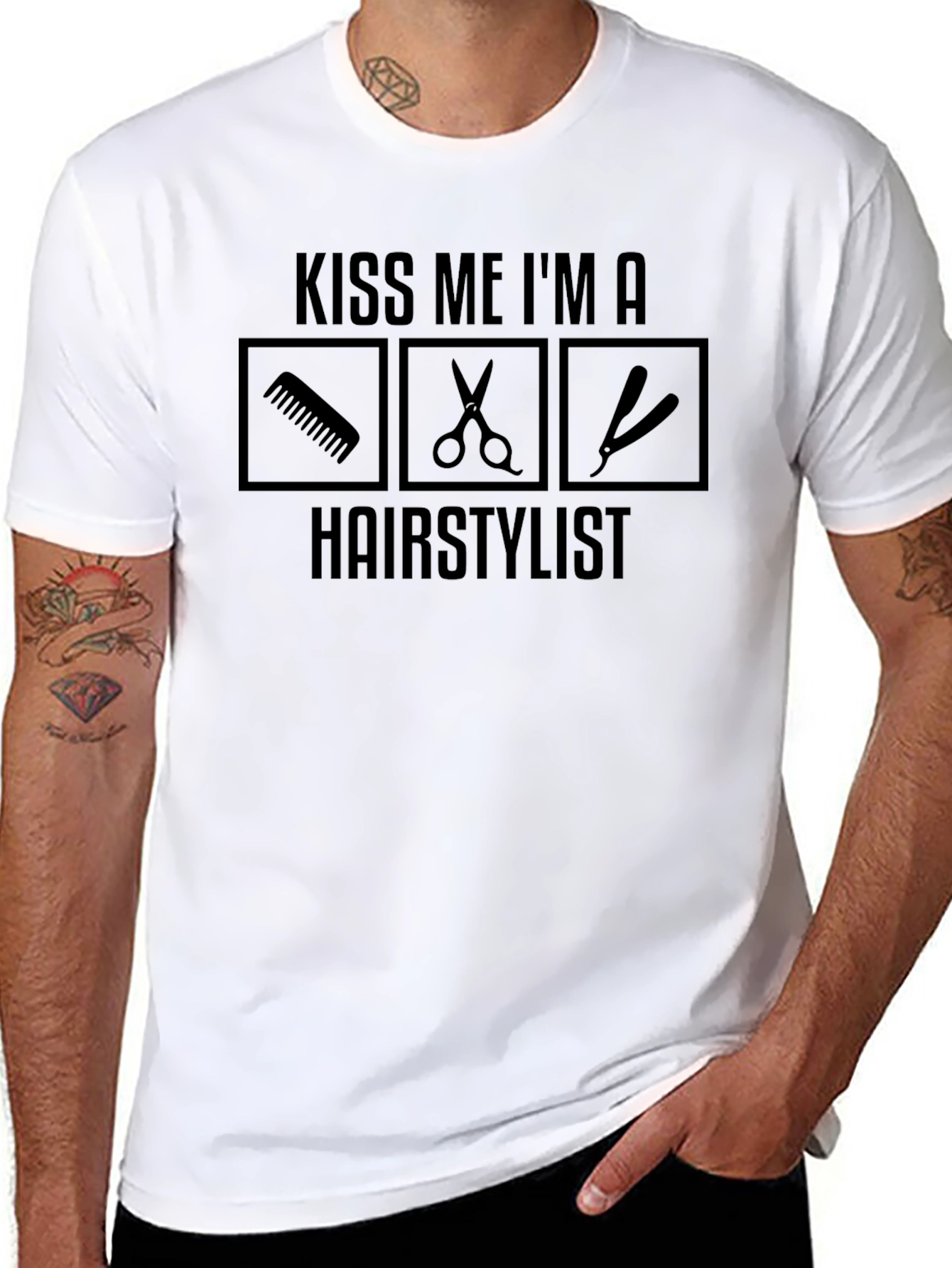 Kiss Me I'm A Hairstylist Black Graphic Tee - 8