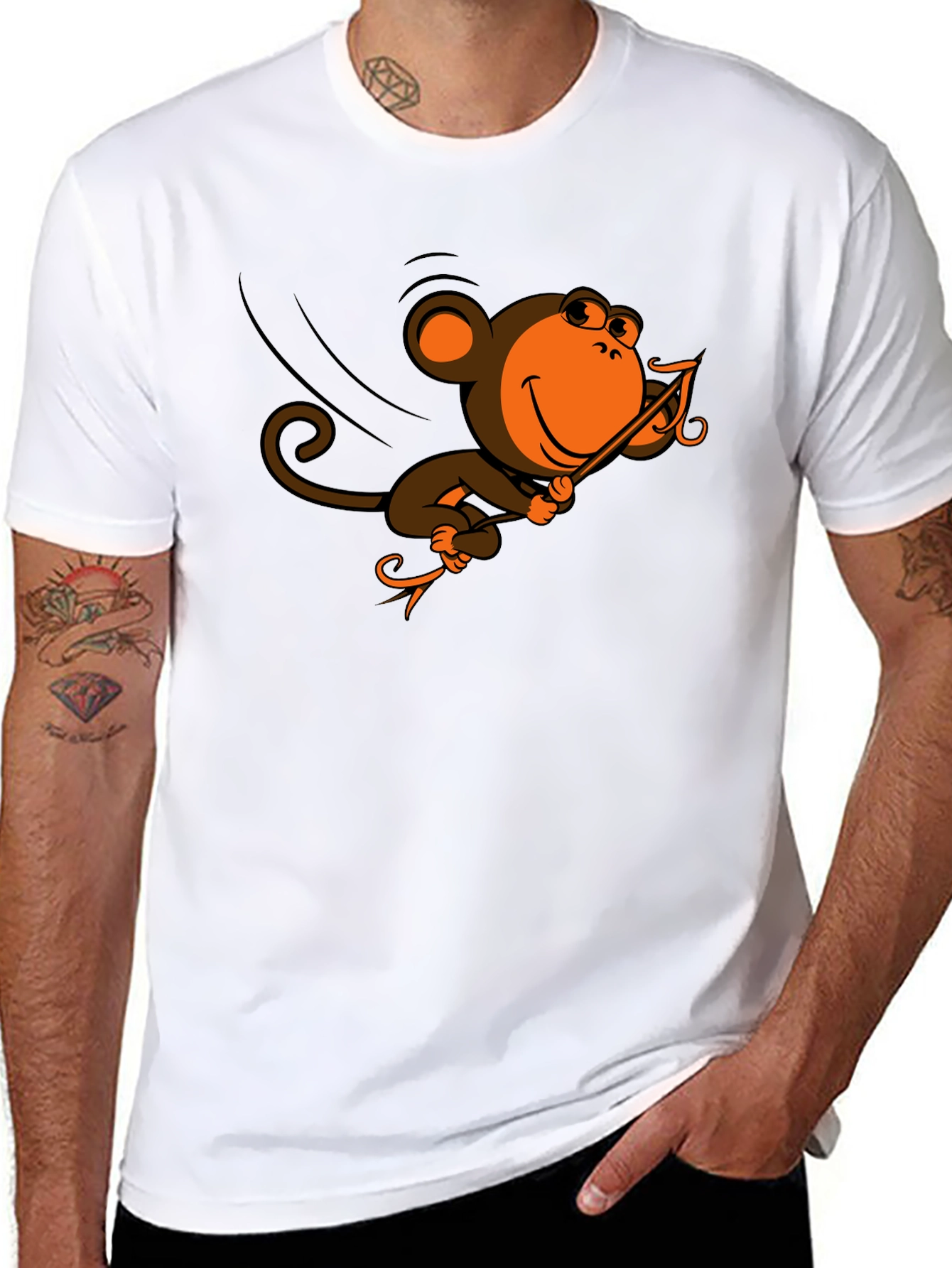 Black Monkey Swinging T-Shirt - Fun Cartoon Design view 8