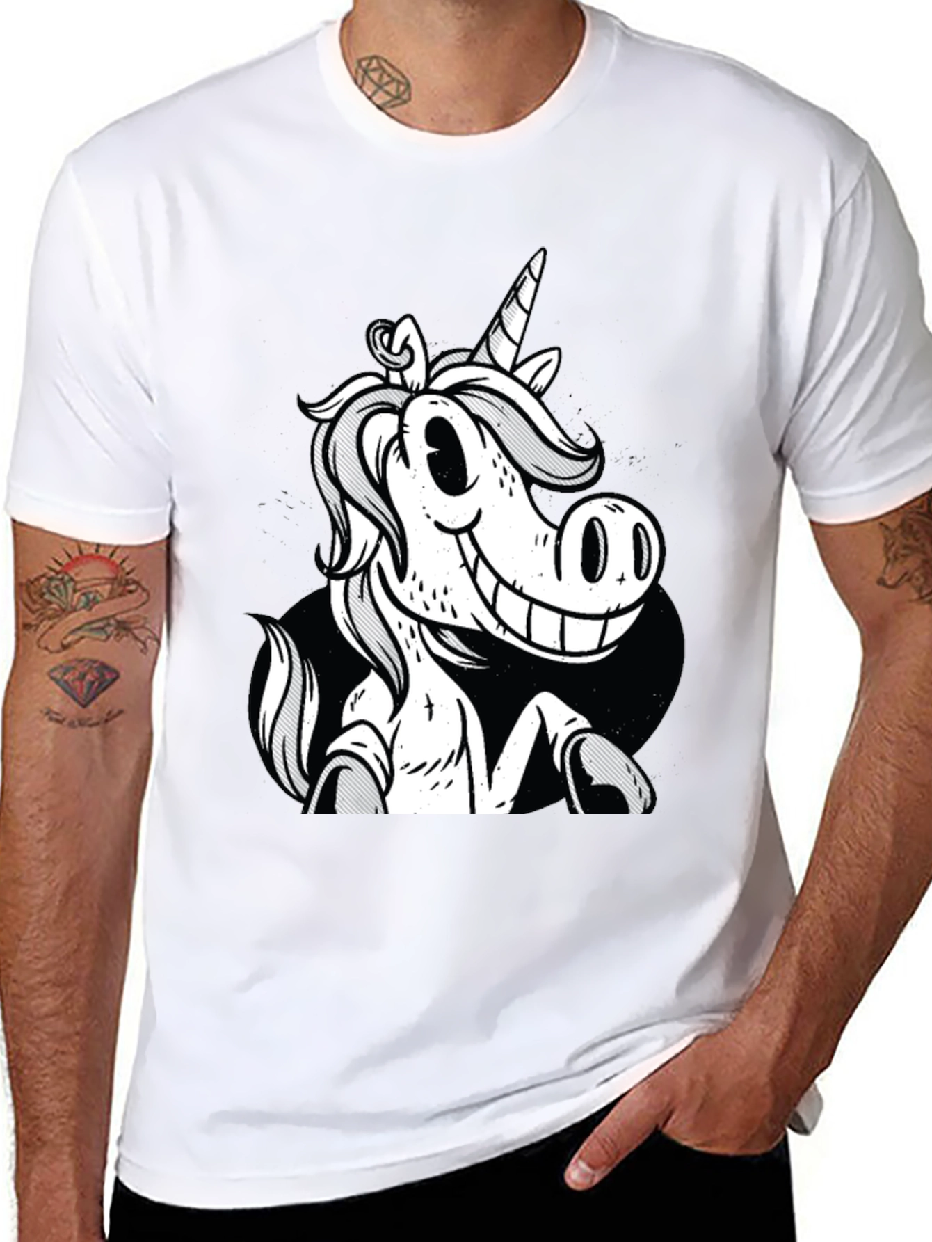 Black Unicorn Cartoon Graphic T-Shirt view 8