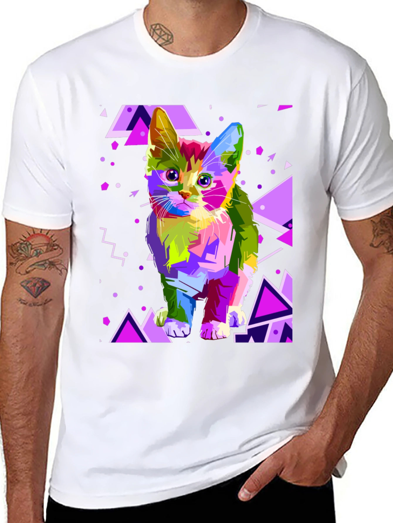 Black Abstract Cat Graphic T-Shirt view 8