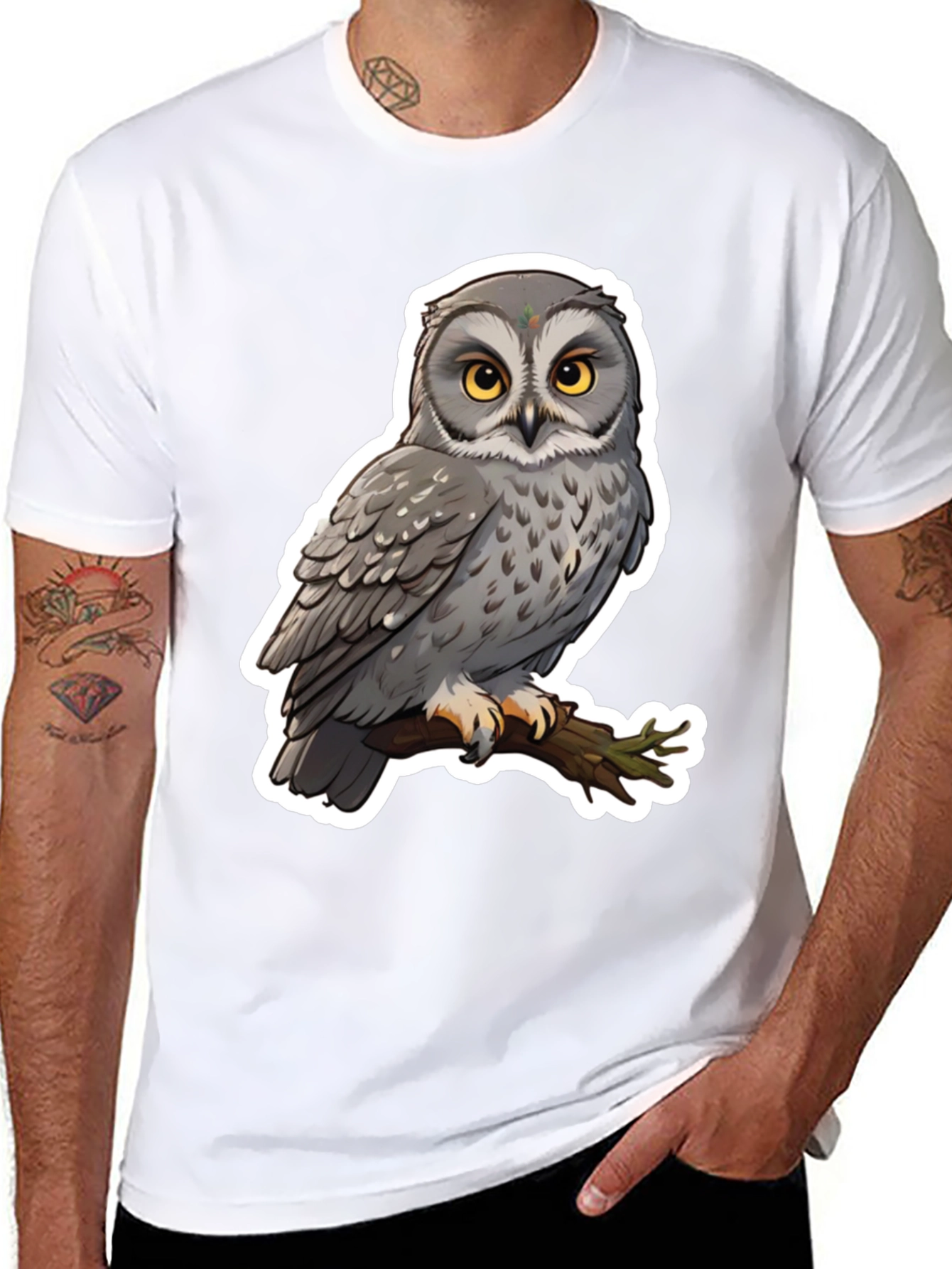 Black Owl Graphic Print Black T-Shirt view 8