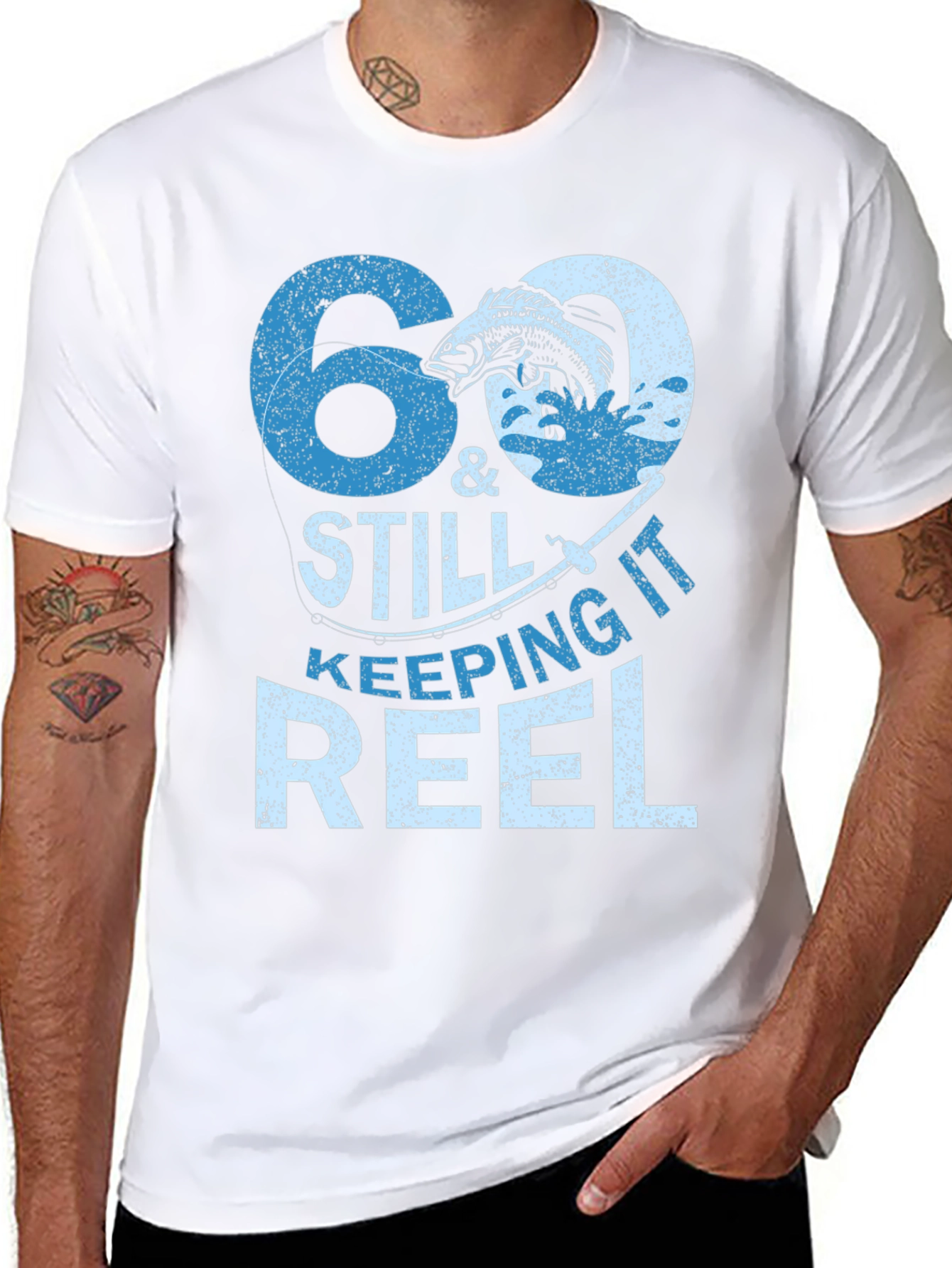 Black 60 & Still Keeping It Reel Fishing T-Shirt view 8