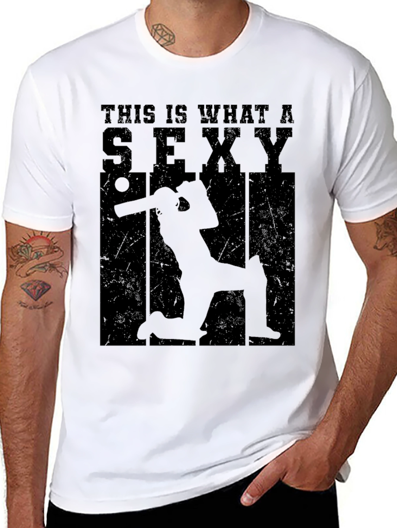 Black Sexy Cricket Player Graphic T-Shirt view 8