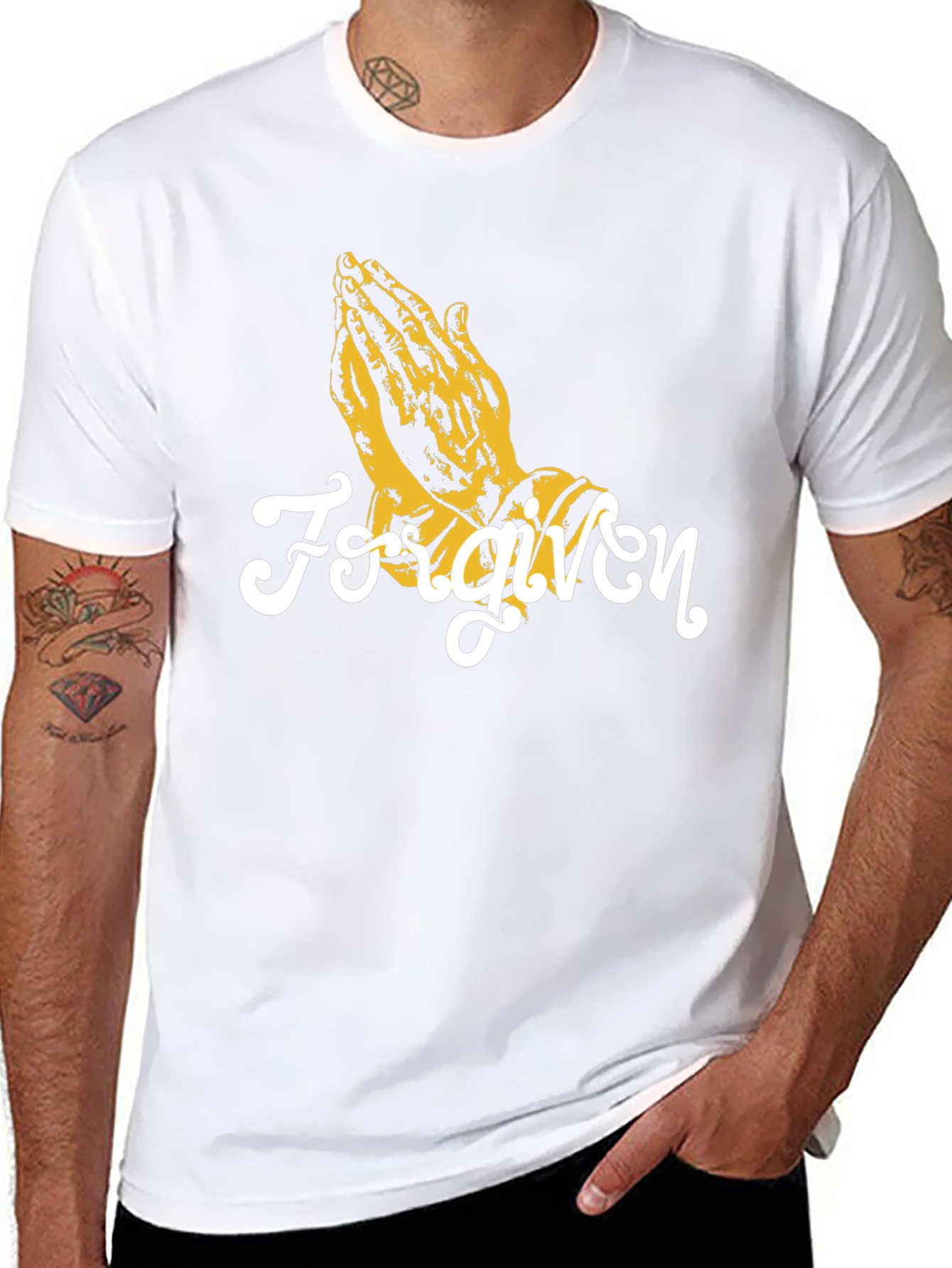 Black Forgiven Praying Hands Graphic T-Shirt view 8